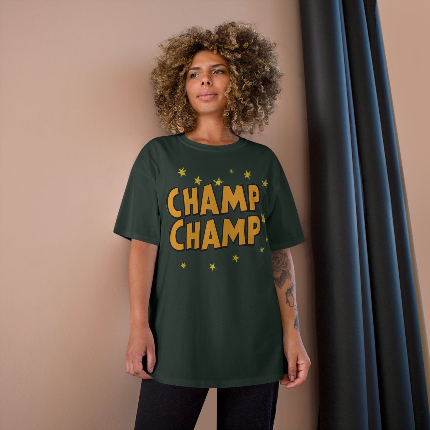 CHAMP-CHAMP Double Champ Logo 1920's Style Cartoon Art - AI Art - Champion T-Shirt