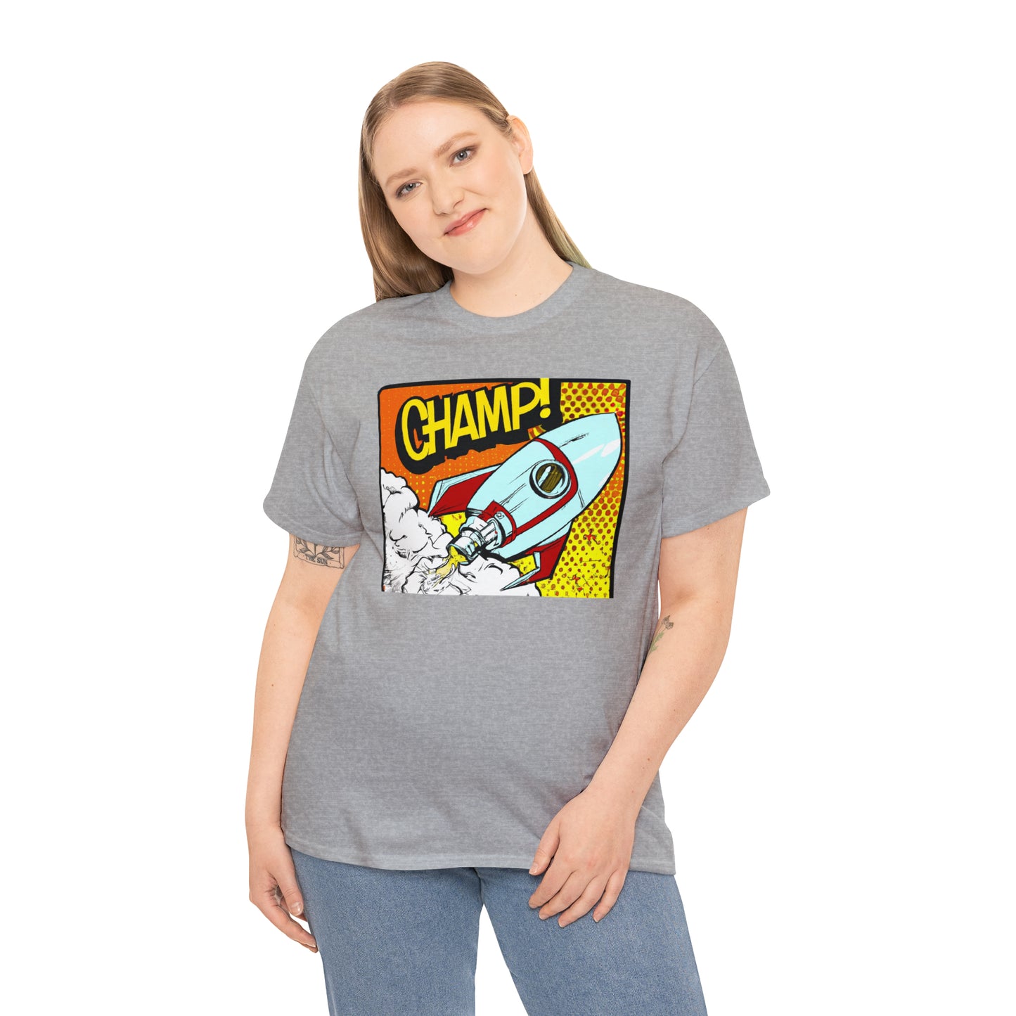 CHAMP! Spaceship 3 - 1950's Comic Book Style - AI Art - Gildan Heavy Cotton Tee