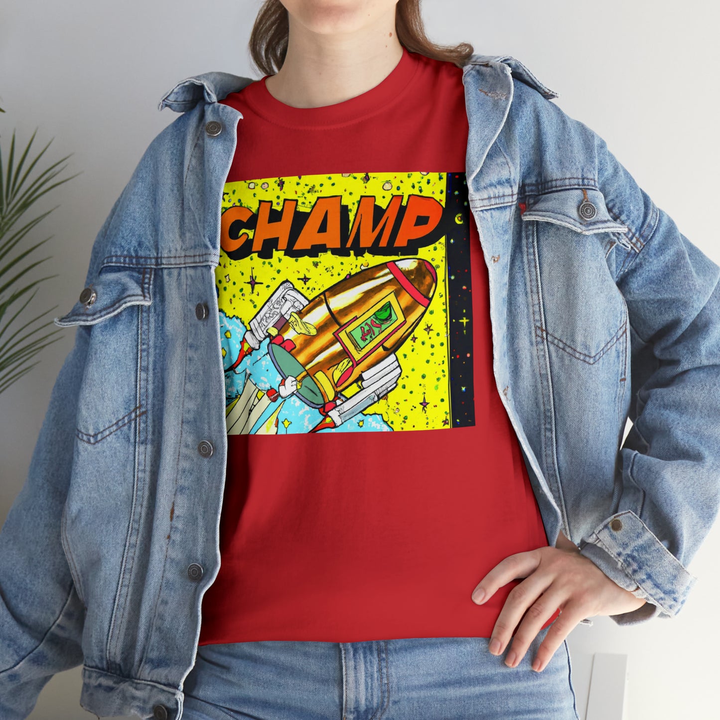 CHAMP Spaceship 8 - 1980's Style Comic Book Art - AI Art - Gildan Heavy Cotton Tee