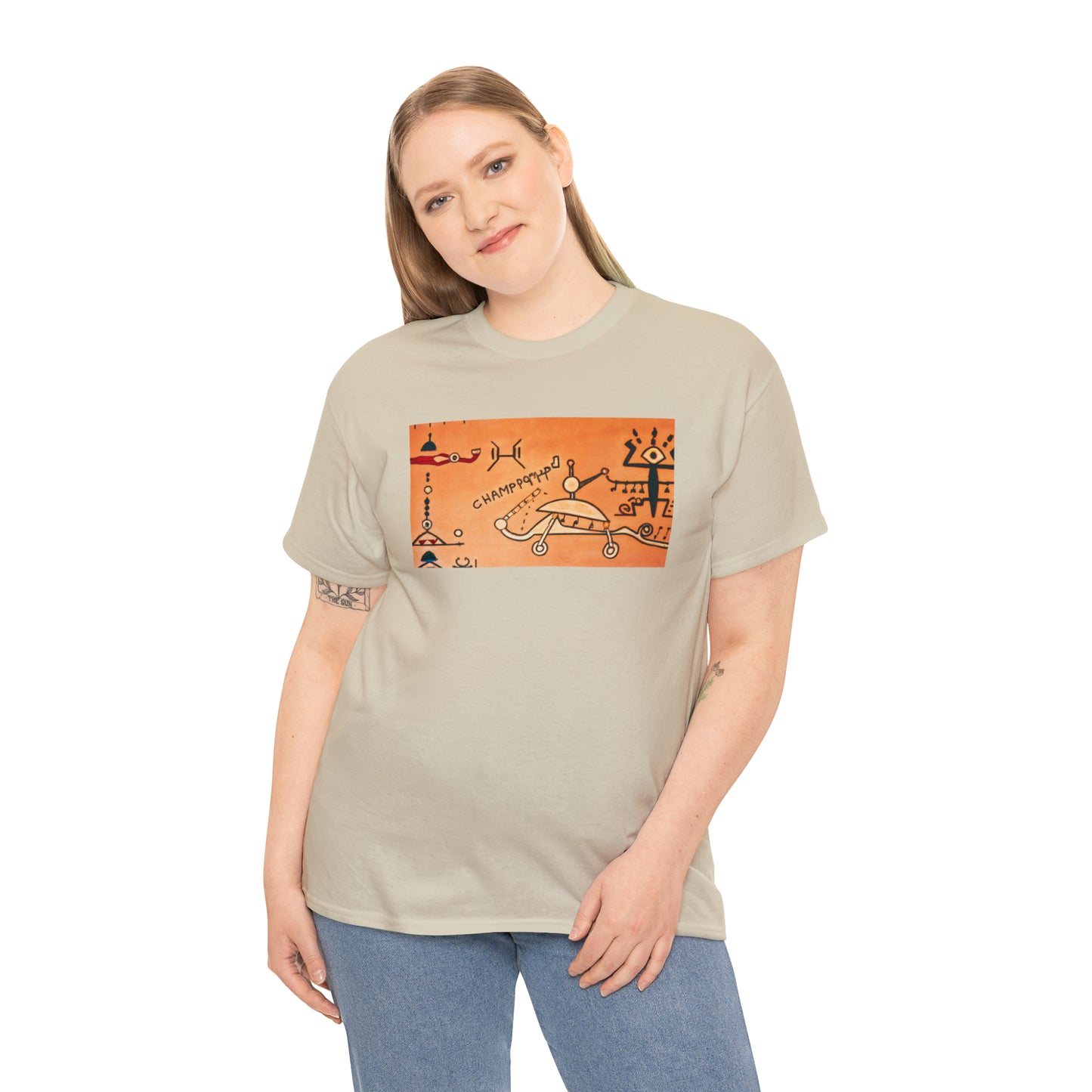 Heiroglyphic Spaceship - AI Art - Gildan Heavy Cotton Tee