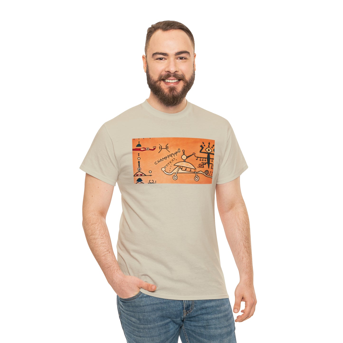 Heiroglyphic Spaceship - AI Art - Gildan Heavy Cotton Tee