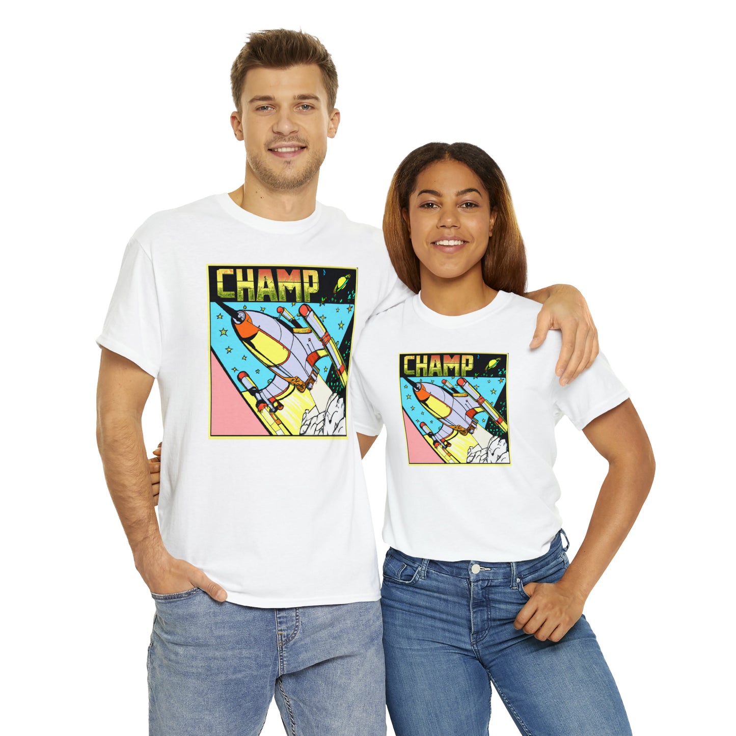 CHAMP Logo Spaceship 1 - 1980's Comic Book Style - AI Art - Gildan Heavy Cotton Tee