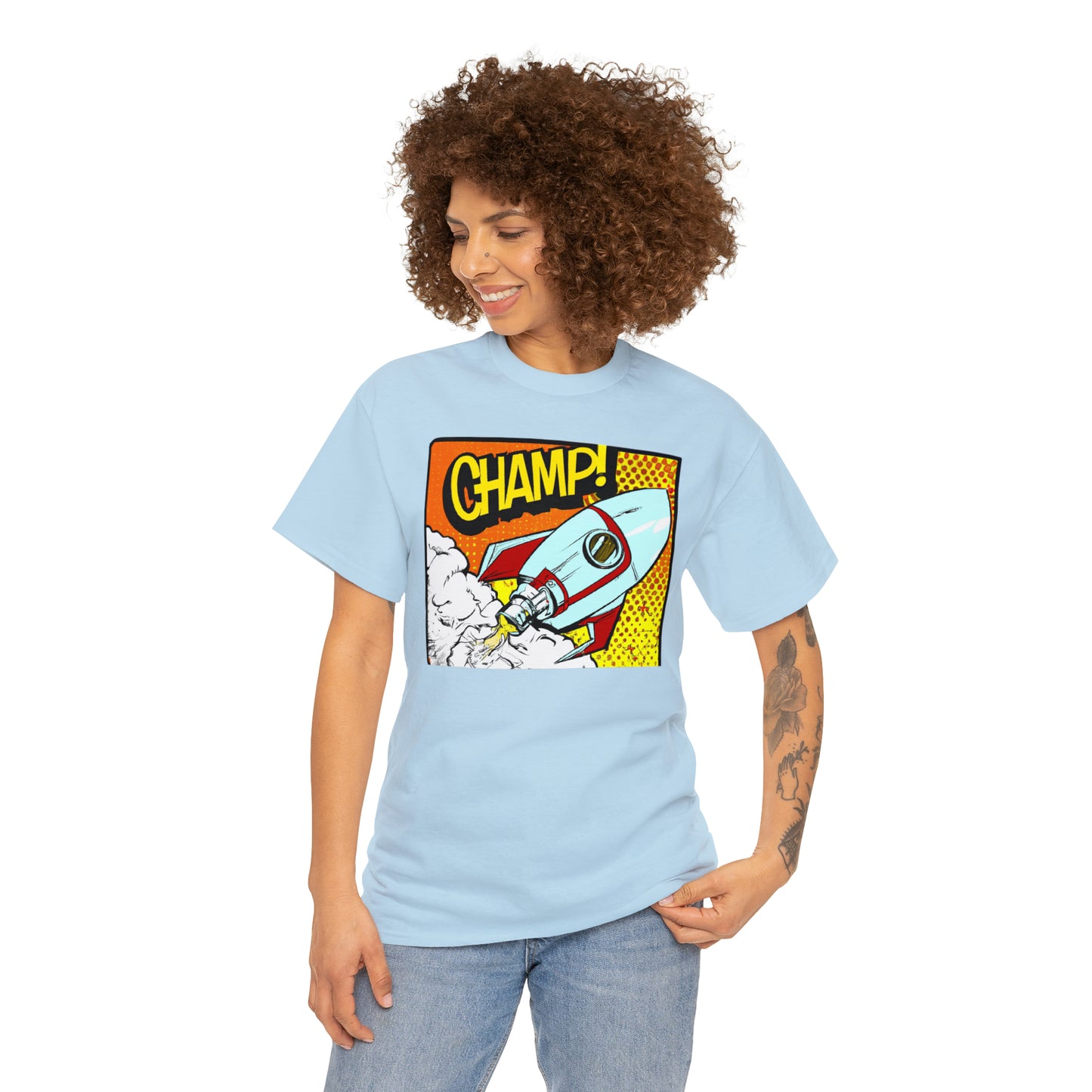 CHAMP! Spaceship 3 - 1950's Comic Book Style - AI Art - Gildan Heavy Cotton Tee