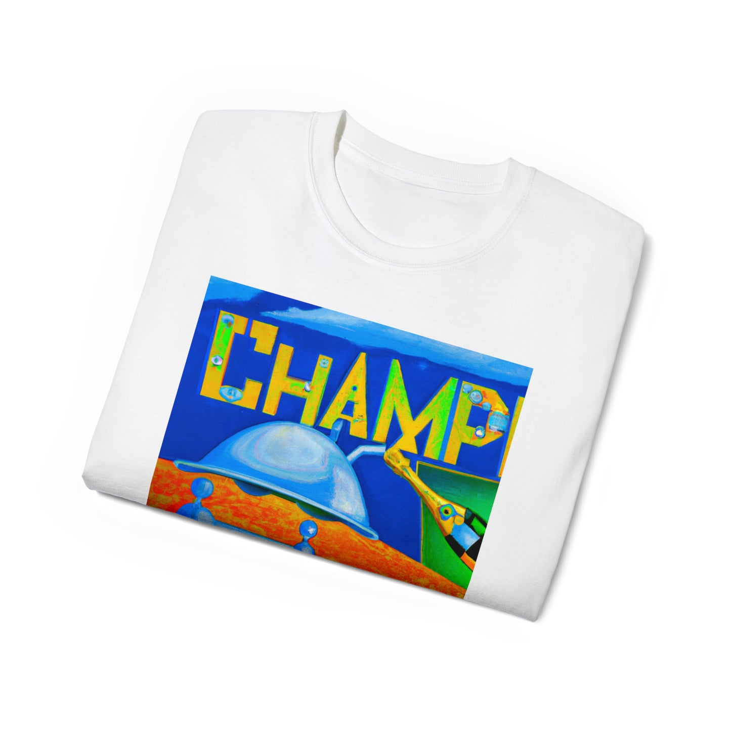 CHAMP Champagne Bottle - Cubist Style - AI Art - Gildan Ultra Cotton Tee