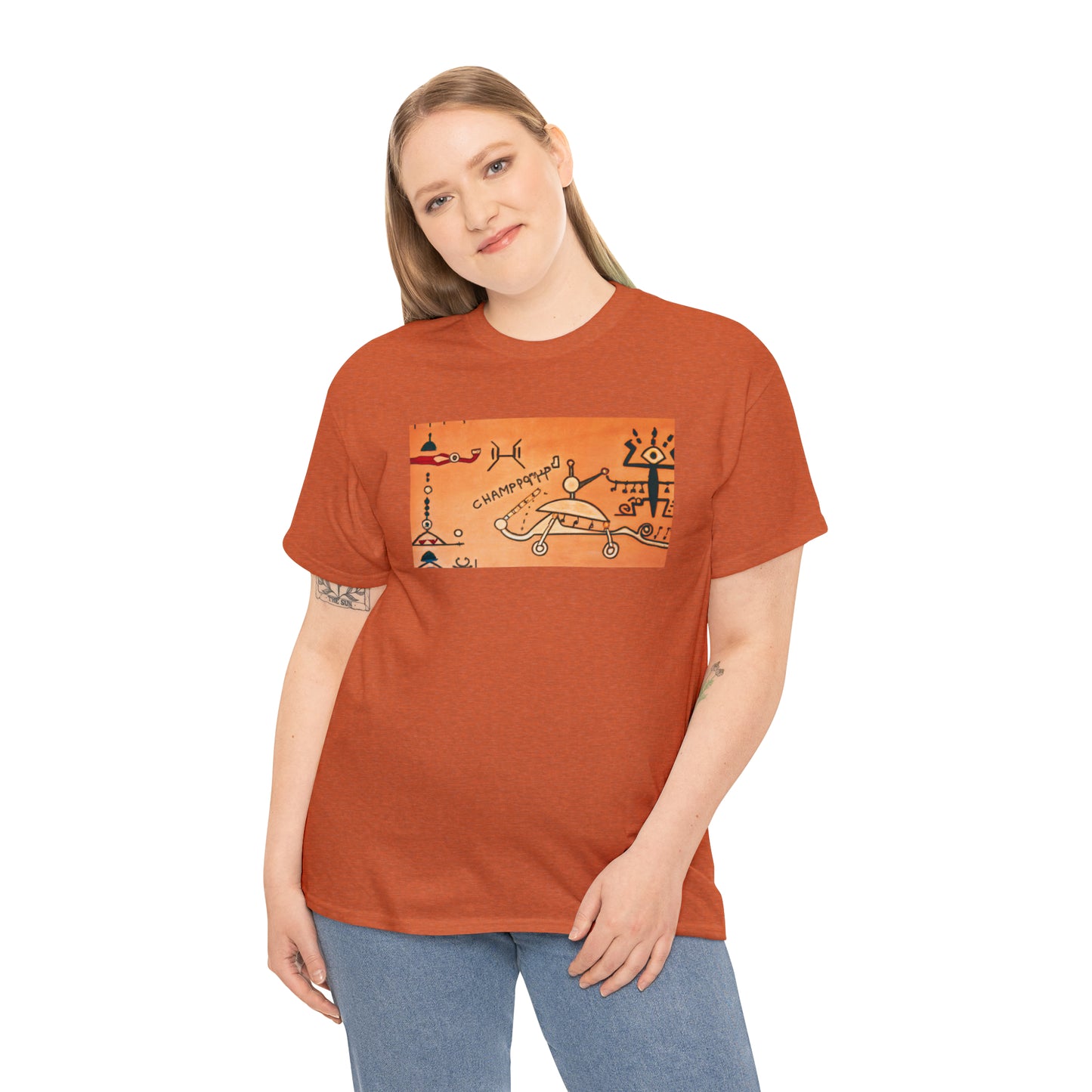 Heiroglyphic Spaceship - AI Art - Gildan Heavy Cotton Tee