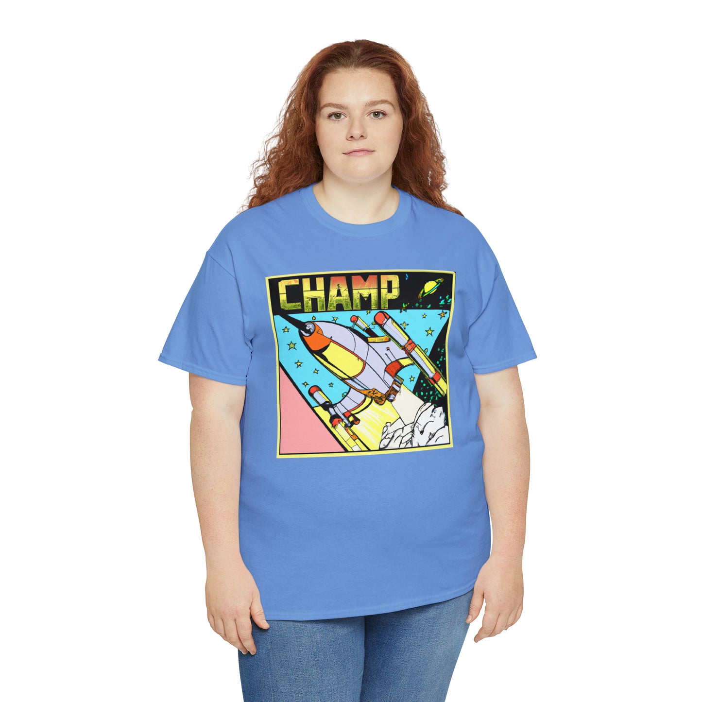 CHAMP Logo Spaceship 1 - 1980's Comic Book Style - AI Art - Gildan Heavy Cotton Tee