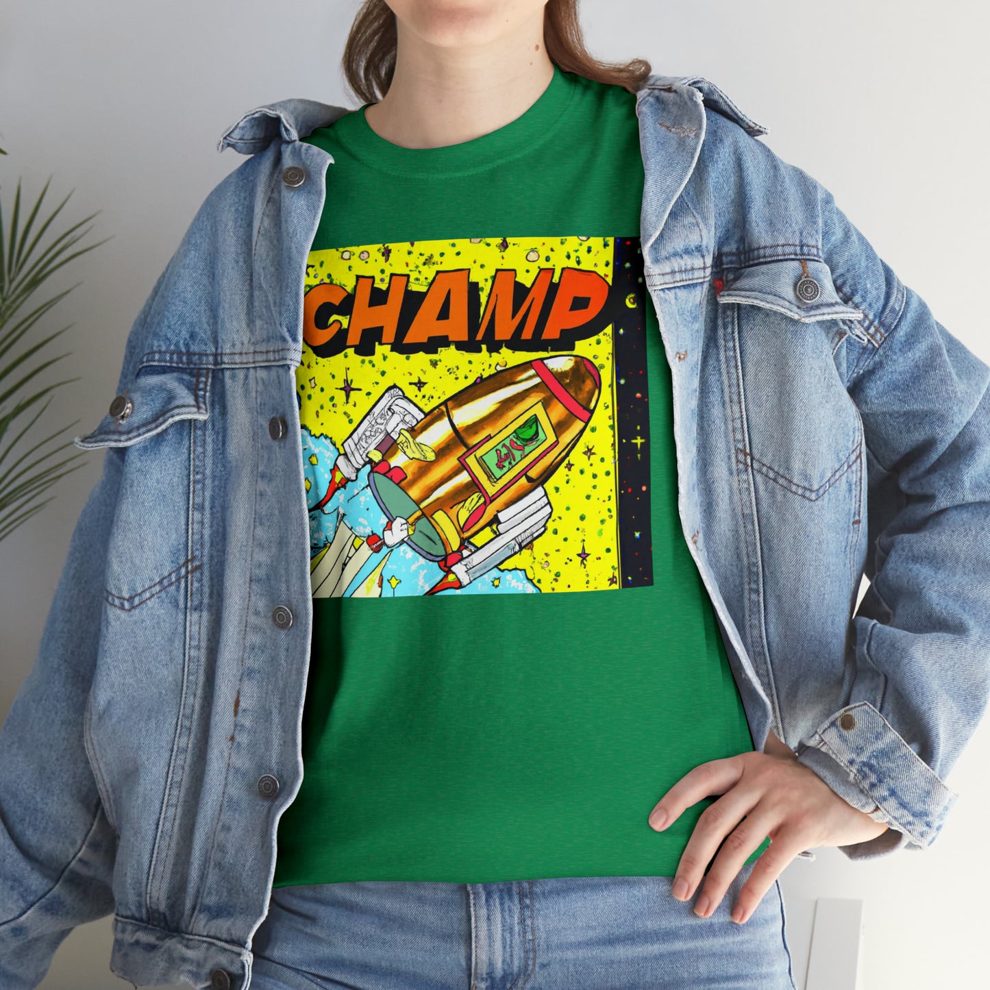 CHAMP Spaceship 8 - 1980's Style Comic Book Art - AI Art - Gildan Heavy Cotton Tee