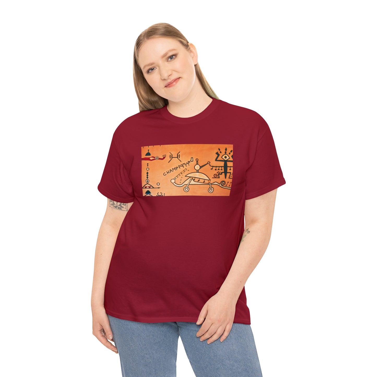 Heiroglyphic Spaceship - AI Art - Gildan Heavy Cotton Tee