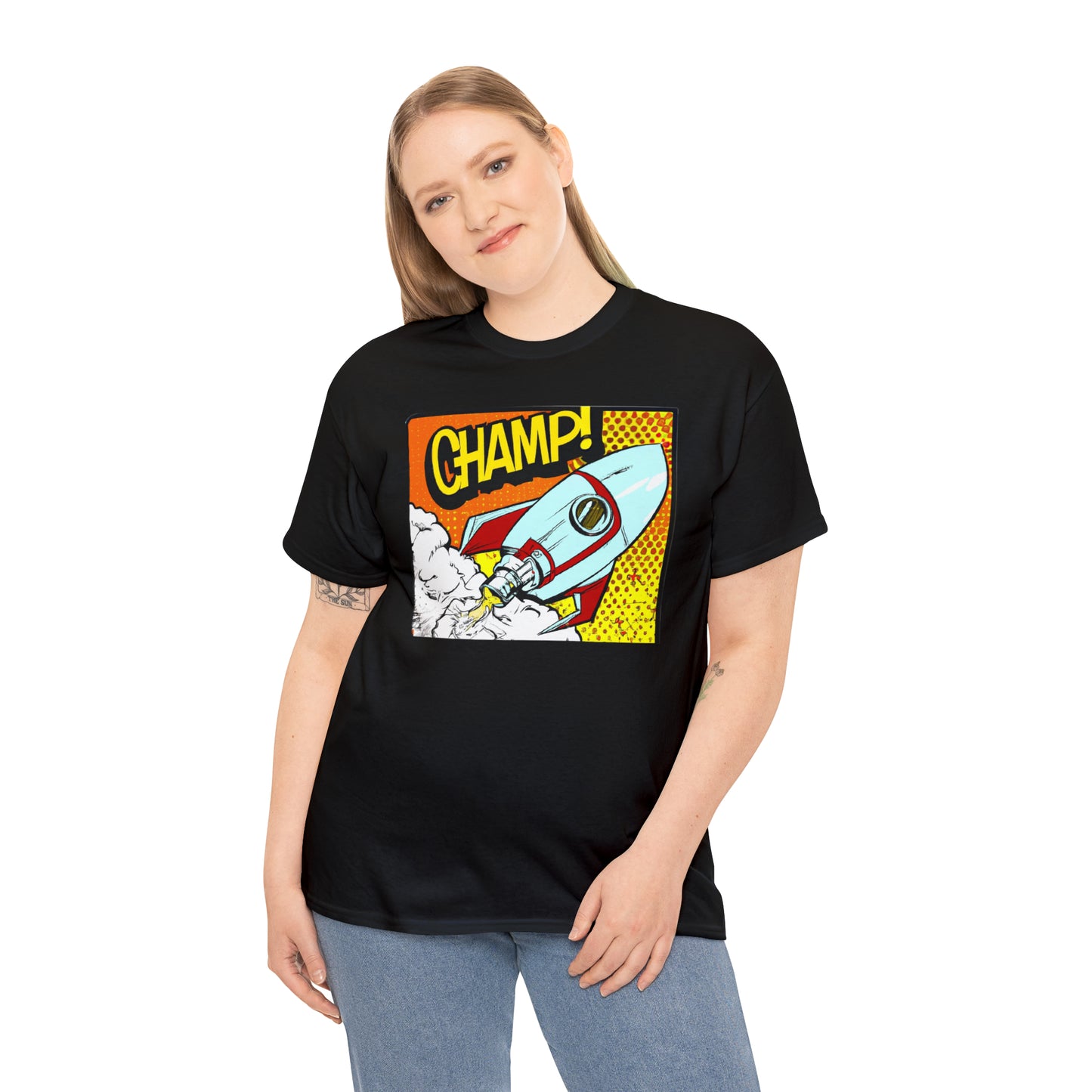 CHAMP! Spaceship 3 - 1950's Comic Book Style - AI Art - Gildan Heavy Cotton Tee