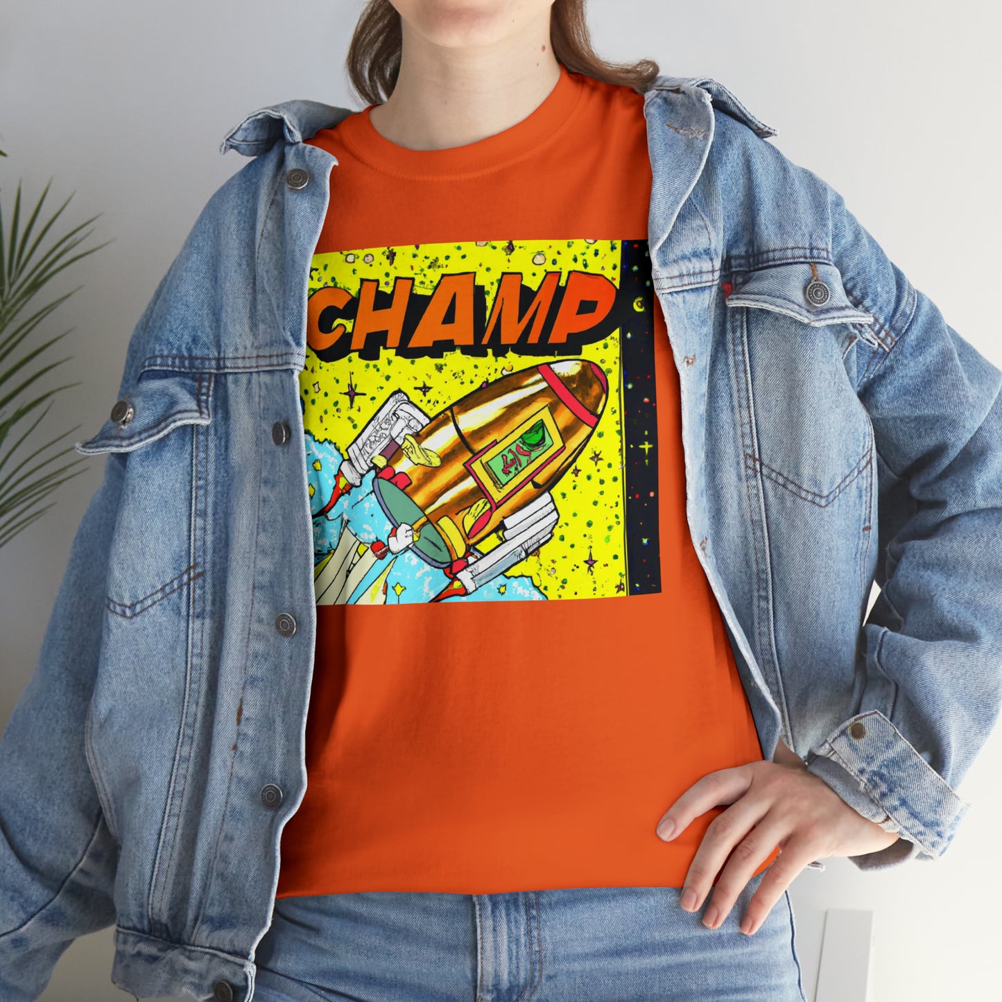 CHAMP Spaceship 8 - 1980's Style Comic Book Art - AI Art - Gildan Heavy Cotton Tee