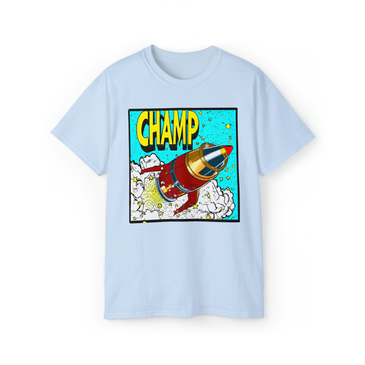 CHAMP Logo Spaceship 5 - 1700's Style Comic Art - AI Art - Gildan Ultra Cotton Tee