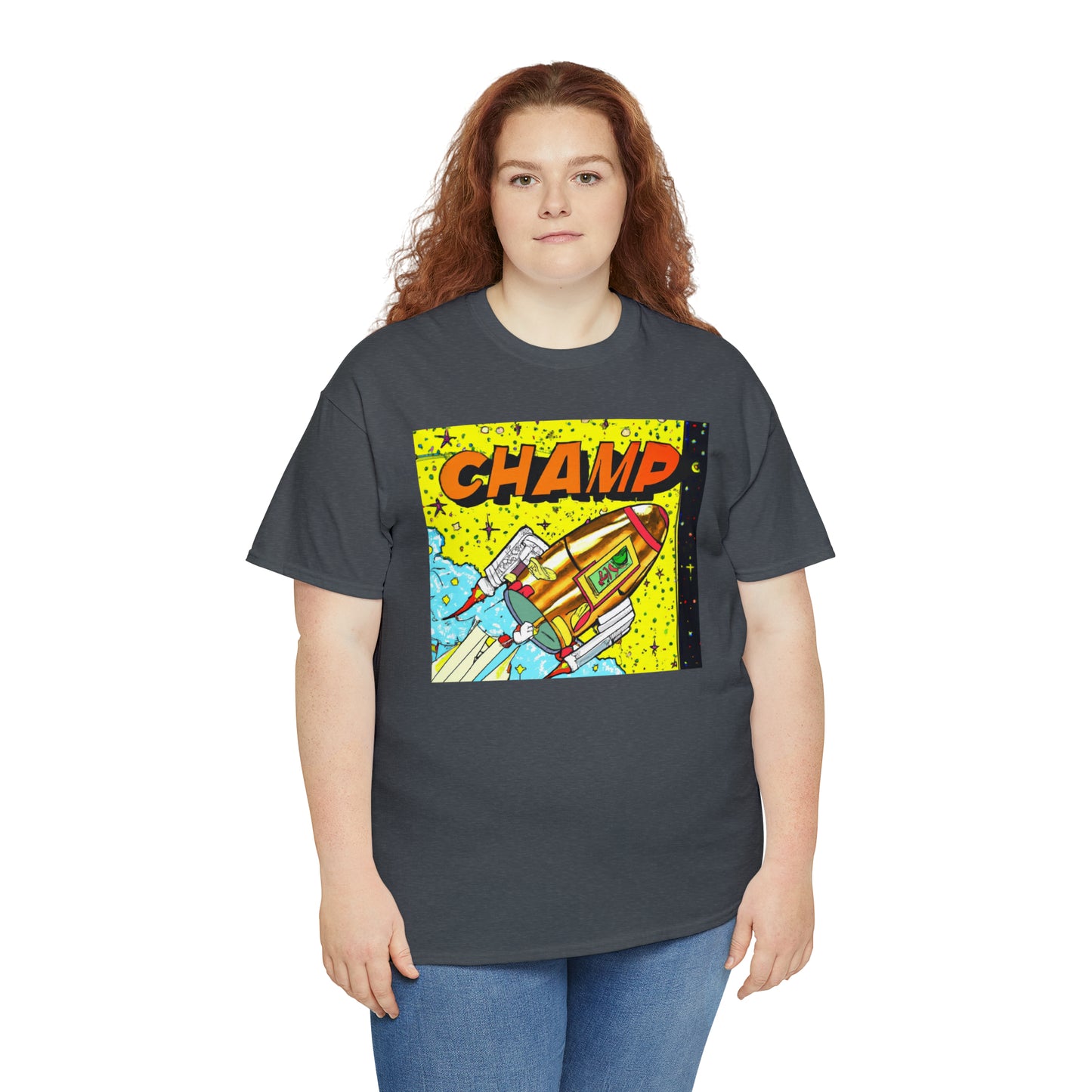 CHAMP Spaceship 8 - 1980's Style Comic Book Art - AI Art - Gildan Heavy Cotton Tee