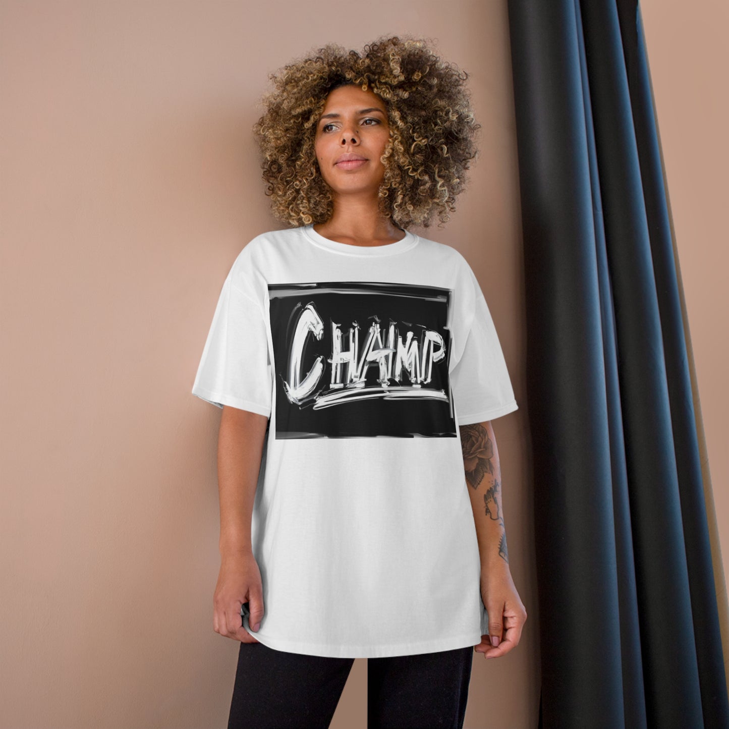 CHAMP Logo B&W Fingerpaint Style - AI Art - Champion T-Shirt