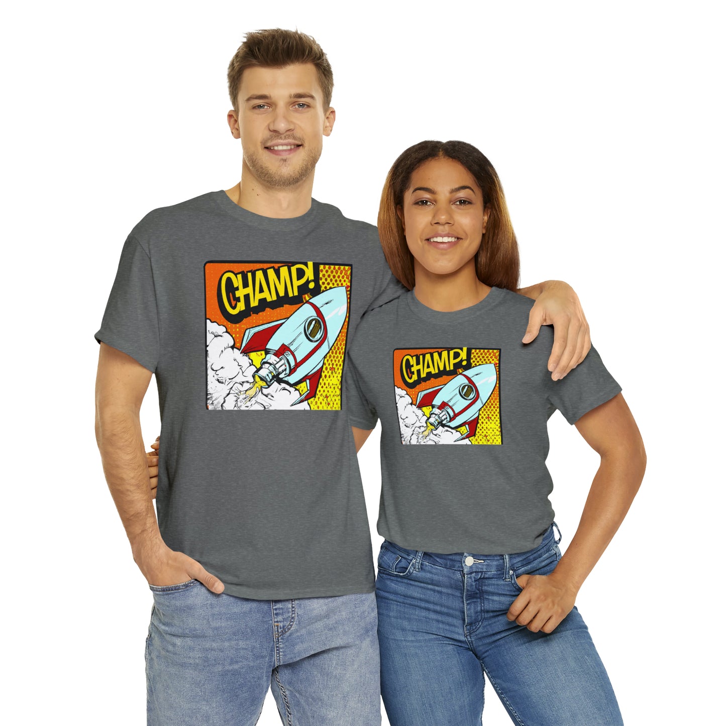 CHAMP! Spaceship 3 - 1950's Comic Book Style - AI Art - Gildan Heavy Cotton Tee