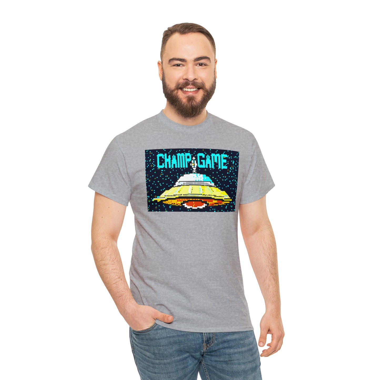 CHAMP GAME UFO 21 - 8-bit Style Pixel Art - AI Art - Gildan Heavy Cotton Tee