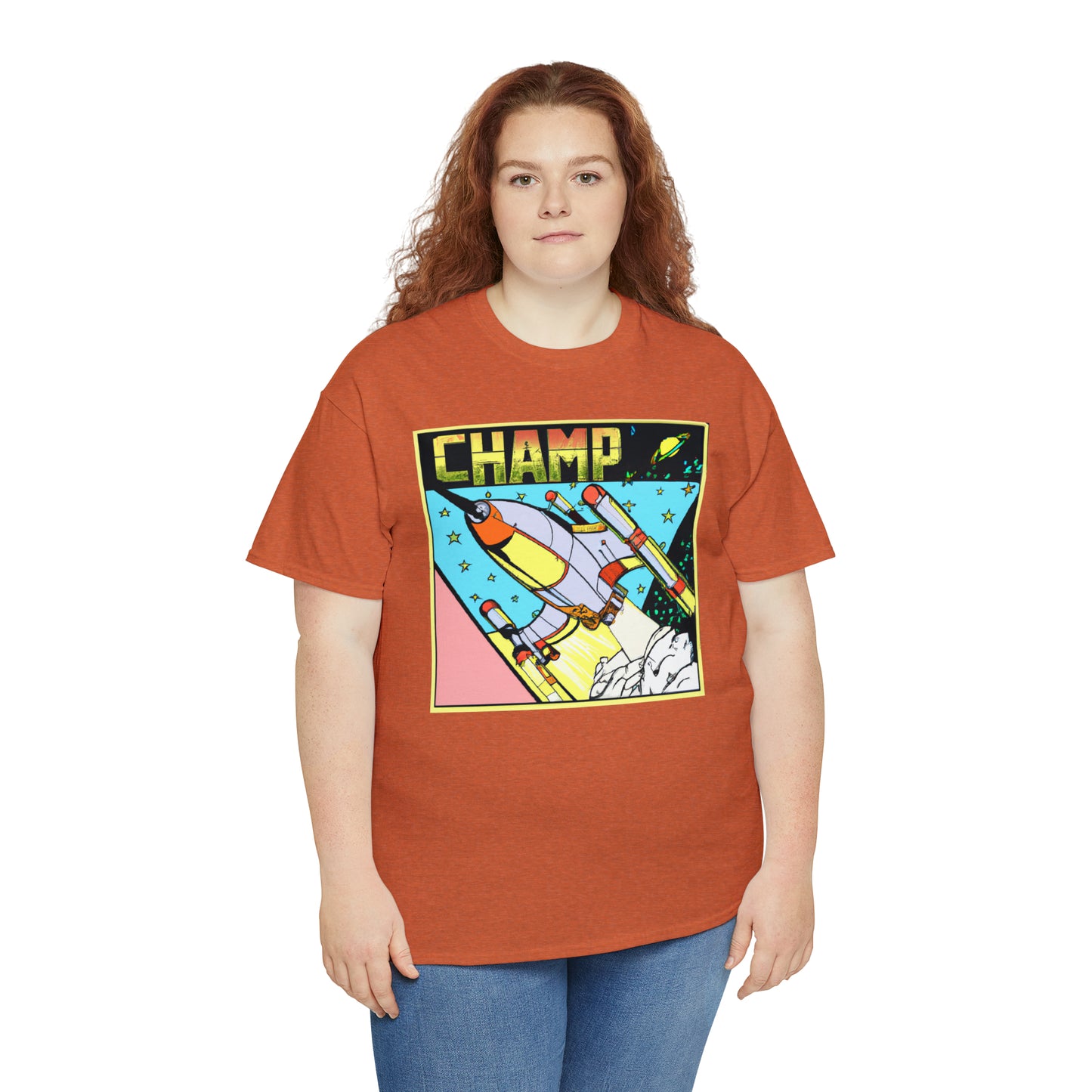 CHAMP Logo Spaceship 1 - 1980's Comic Book Style - AI Art - Gildan Heavy Cotton Tee