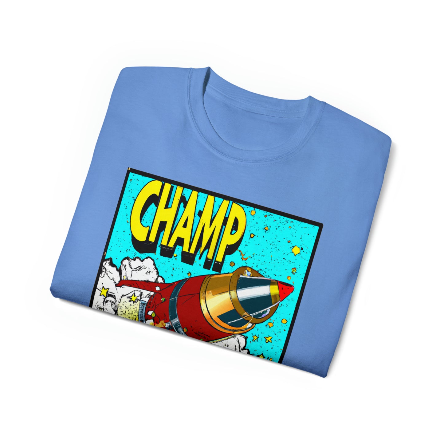 CHAMP Logo Spaceship 5 - 1700's Style Comic Art - AI Art - Gildan Ultra Cotton Tee