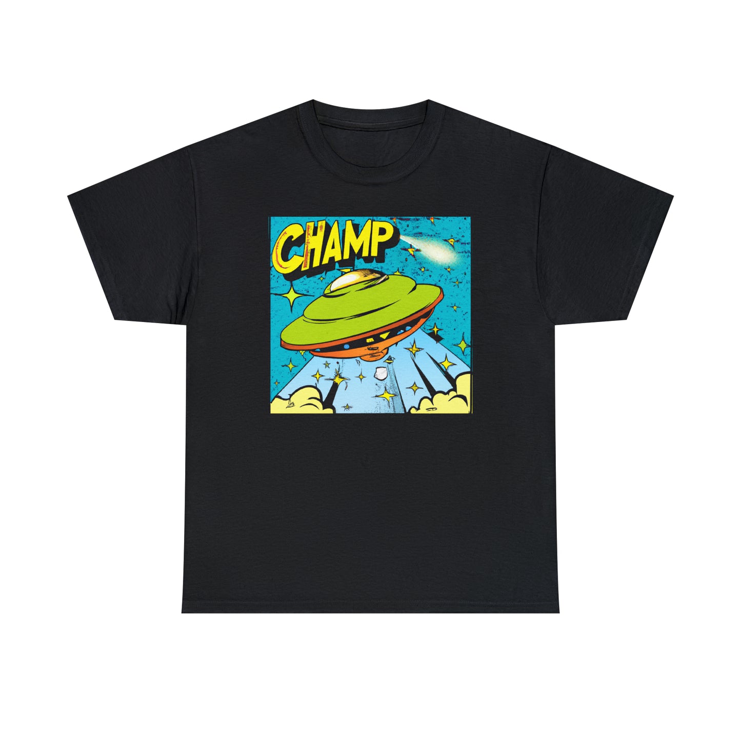 CHAMP UFO 25 - 1970's Style Comic Book Art - AI Art - Gildan Heavy Cotton Tee