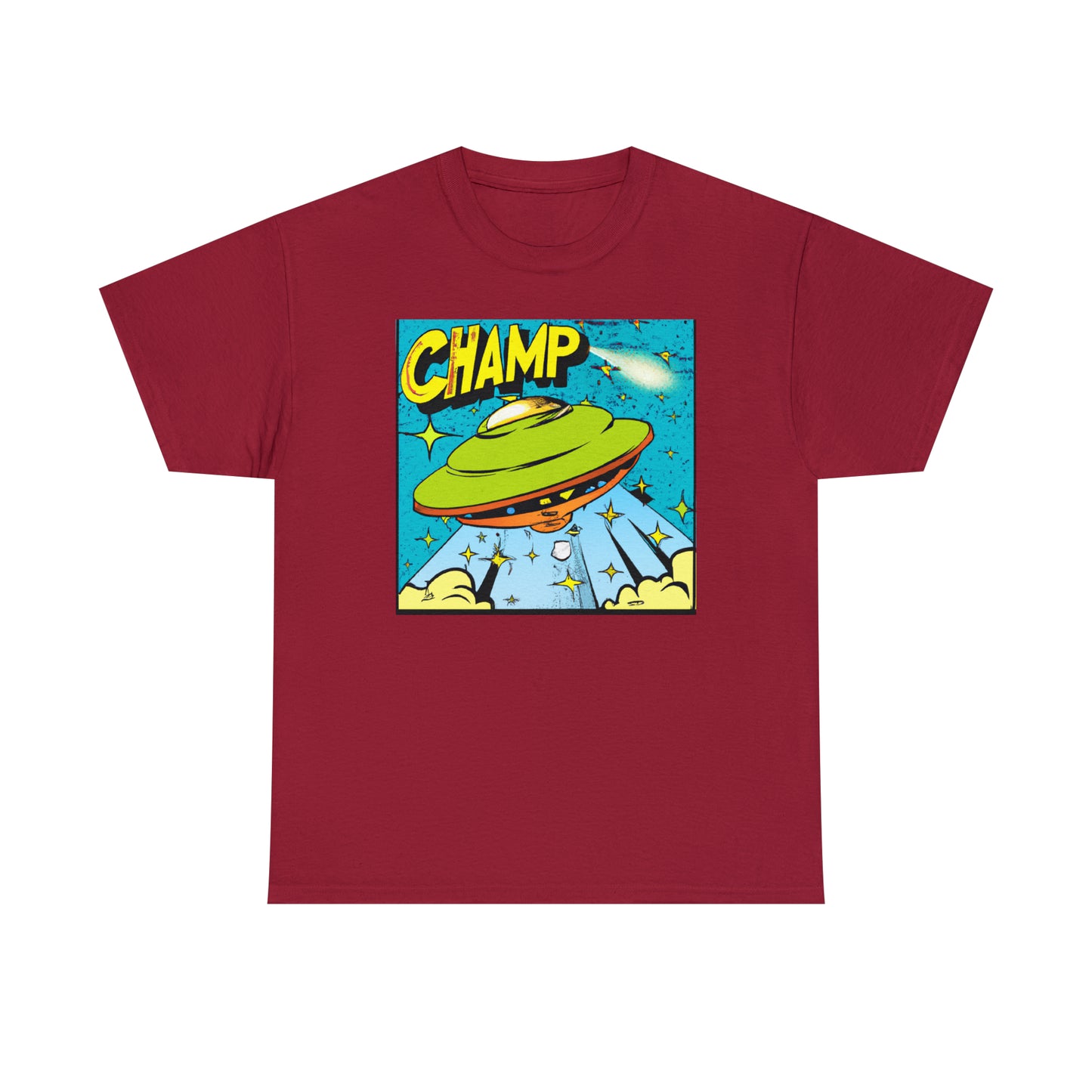 CHAMP UFO 25 - 1970's Style Comic Book Art - AI Art - Gildan Heavy Cotton Tee