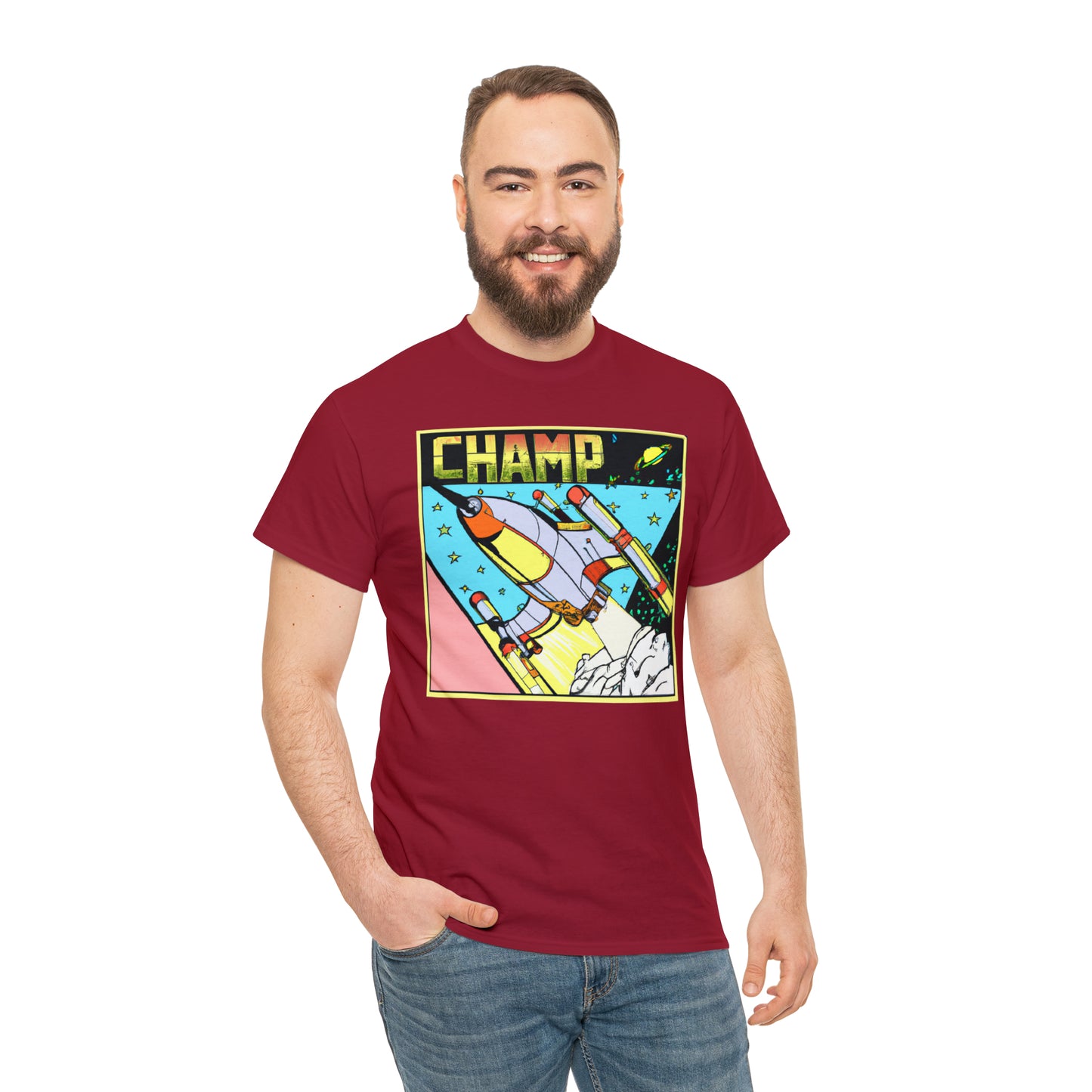 CHAMP Logo Spaceship 1 - 1980's Comic Book Style - AI Art - Gildan Heavy Cotton Tee