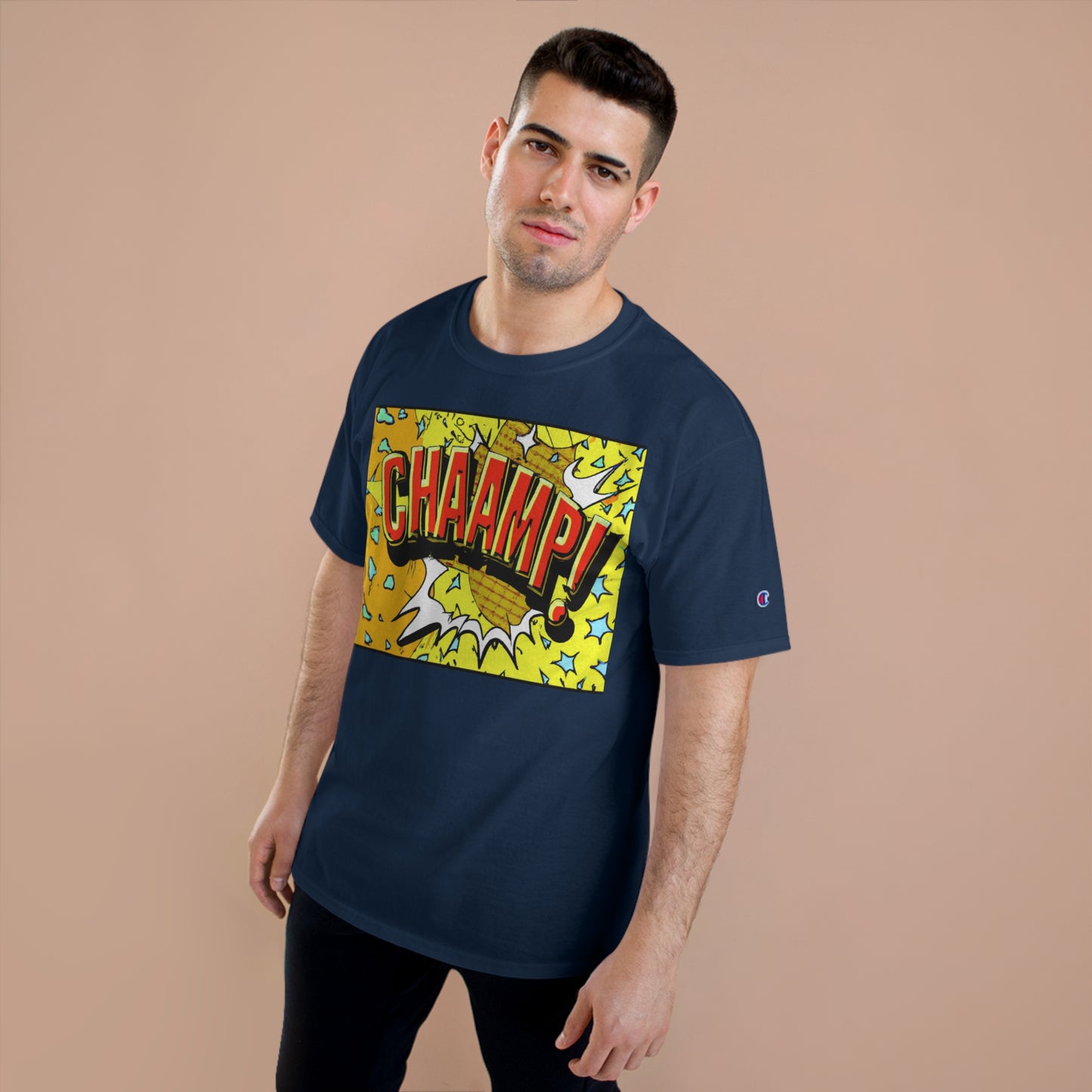 CHAAMP! Logo 1990's Comic Book Style Art - AI Art - Champion T-Shirt