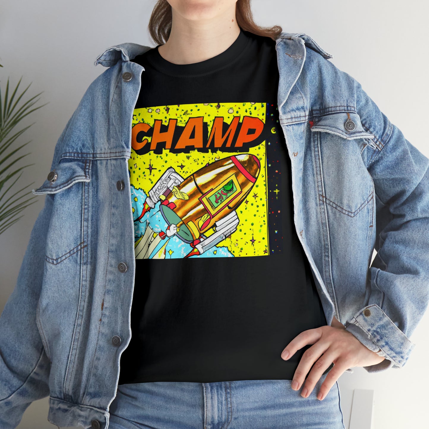 CHAMP Spaceship 8 - 1980's Style Comic Book Art - AI Art - Gildan Heavy Cotton Tee