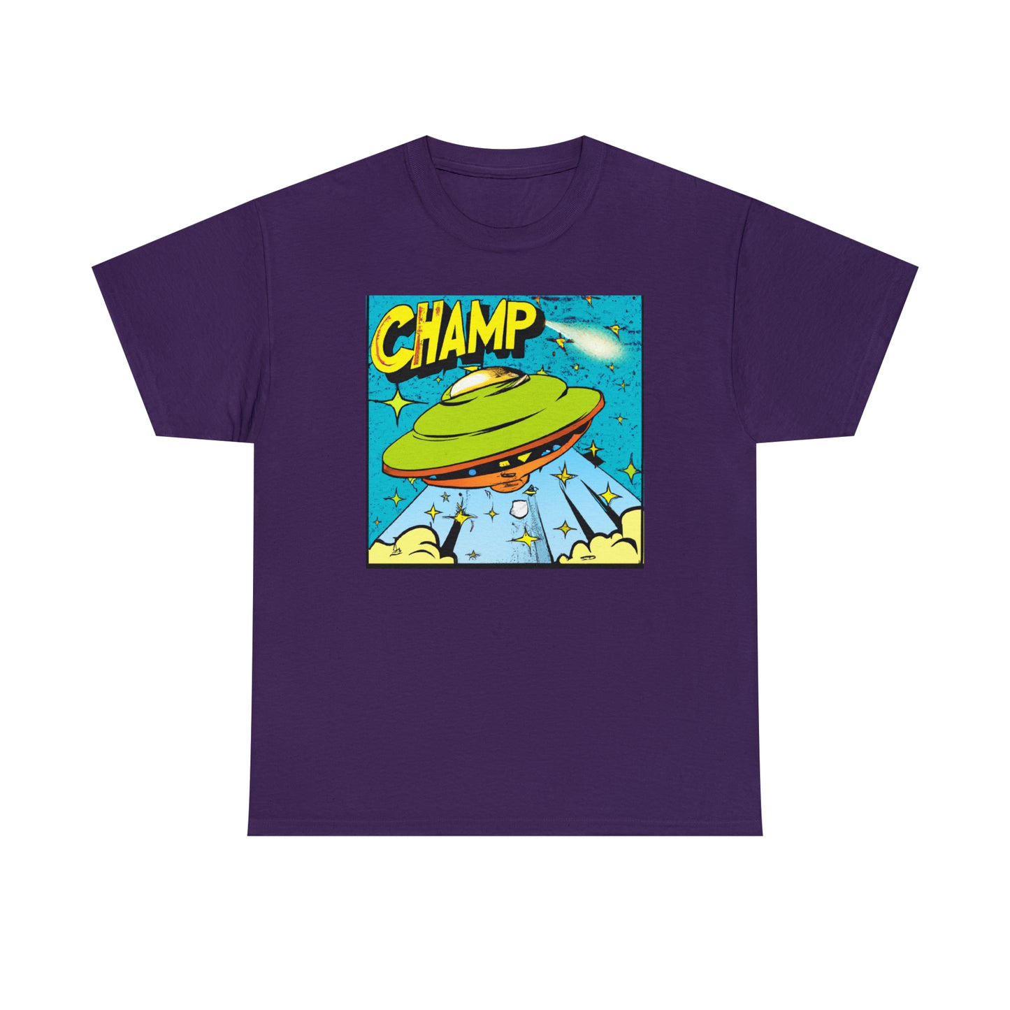 CHAMP UFO 25 - 1970's Style Comic Book Art - AI Art - Gildan Heavy Cotton Tee