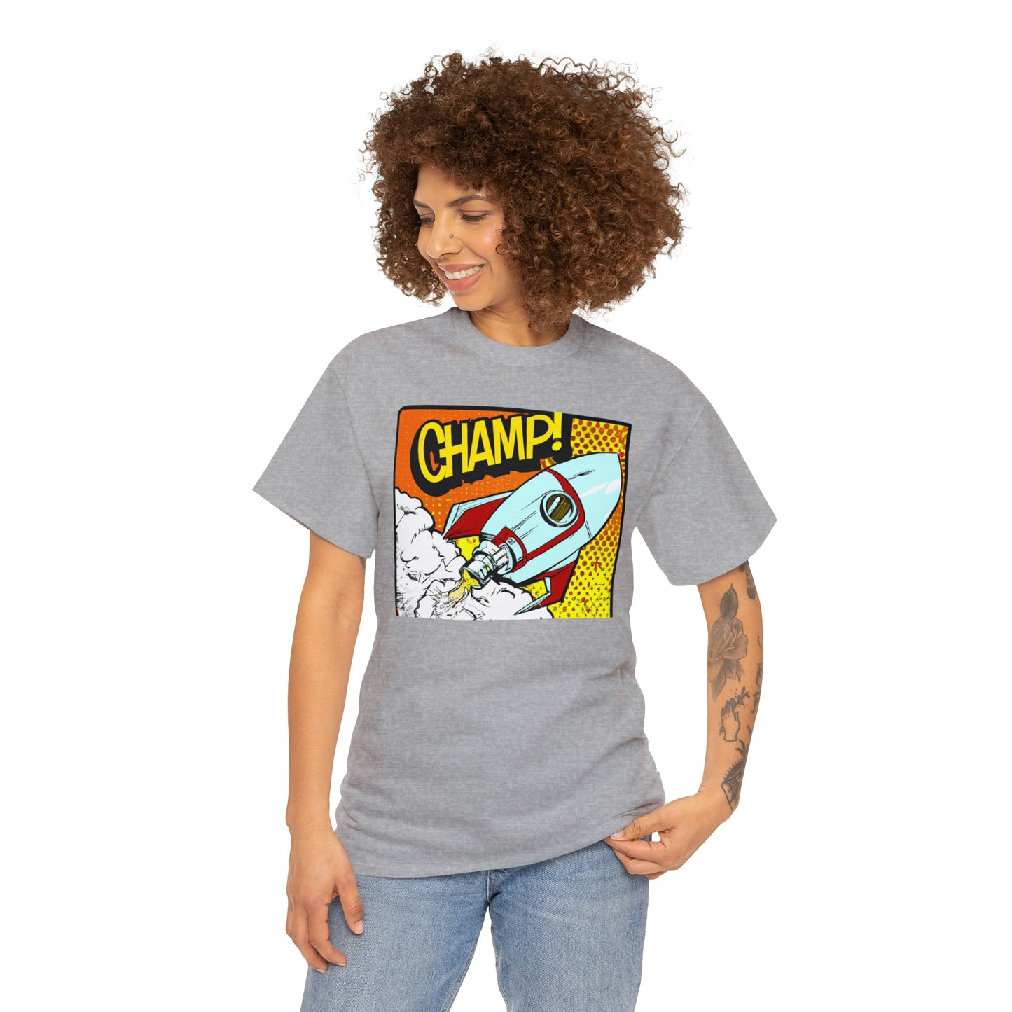 CHAMP! Spaceship 3 - 1950's Comic Book Style - AI Art - Gildan Heavy Cotton Tee