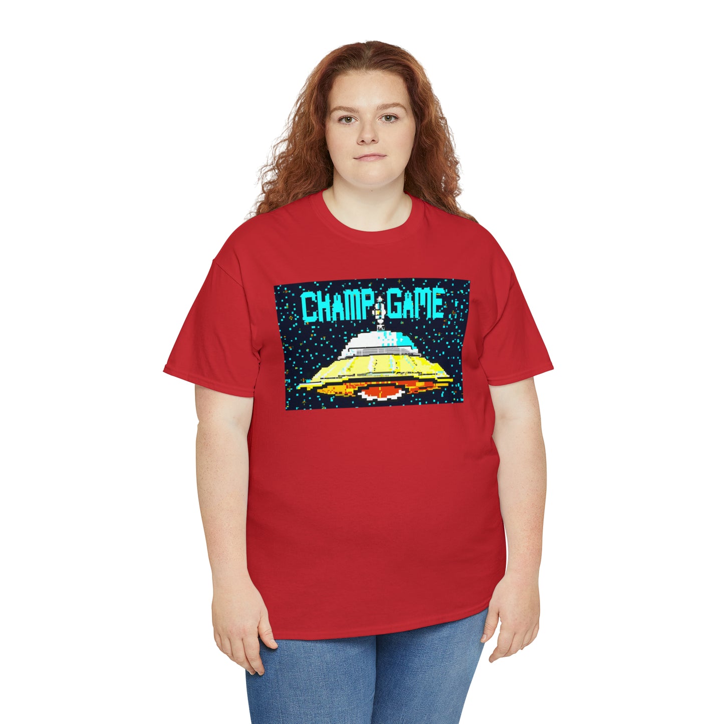 CHAMP GAME UFO 21 - 8-bit Style Pixel Art - AI Art - Gildan Heavy Cotton Tee