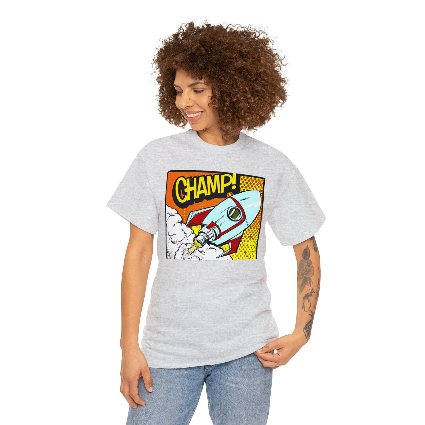 CHAMP! Spaceship 3 - 1950's Comic Book Style - AI Art - Gildan Heavy Cotton Tee