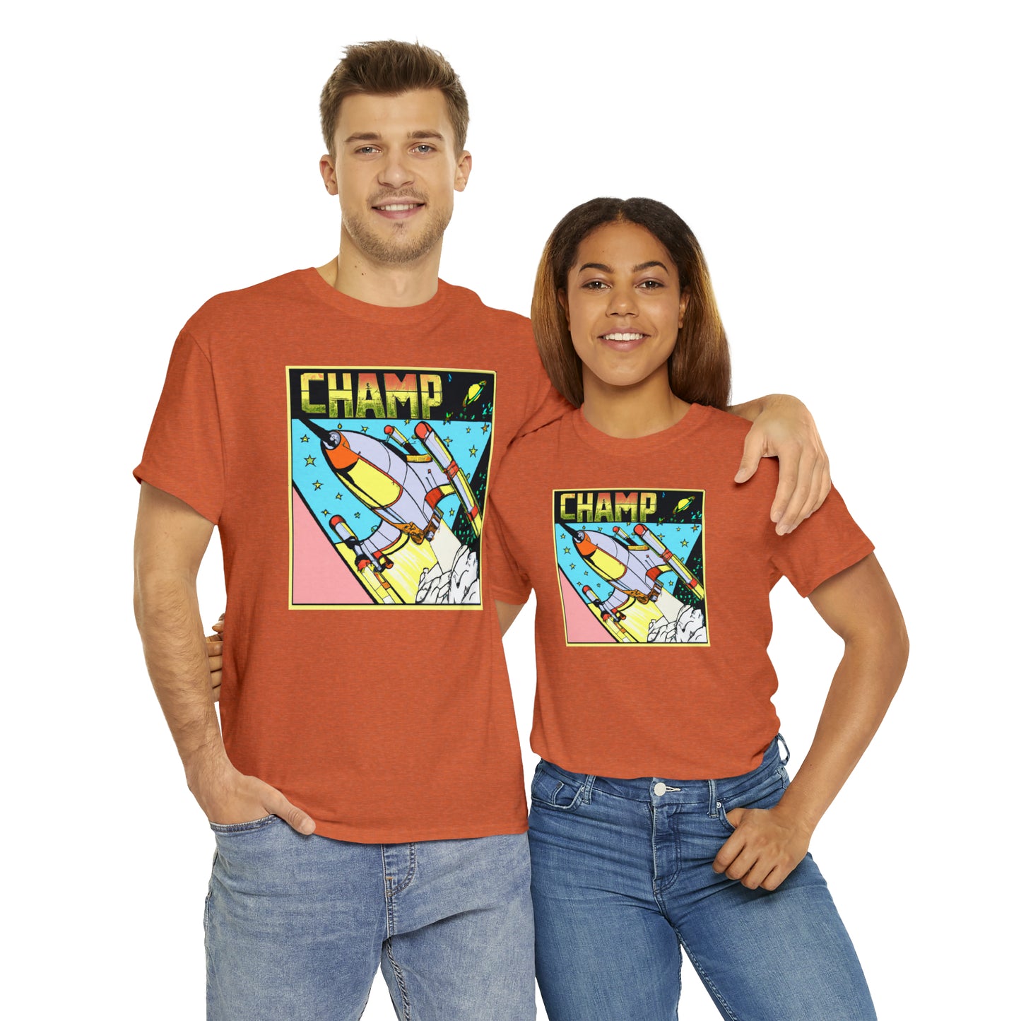 CHAMP Logo Spaceship 1 - 1980's Comic Book Style - AI Art - Gildan Heavy Cotton Tee