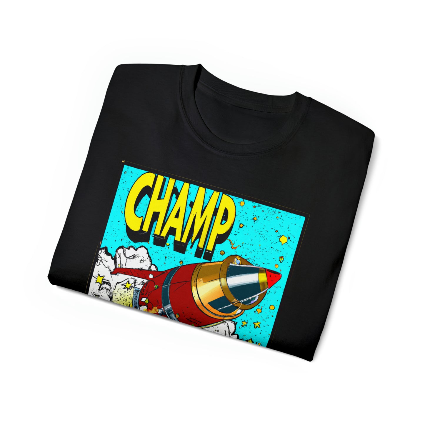 CHAMP Logo Spaceship 5 - 1700's Style Comic Art - AI Art - Gildan Ultra Cotton Tee