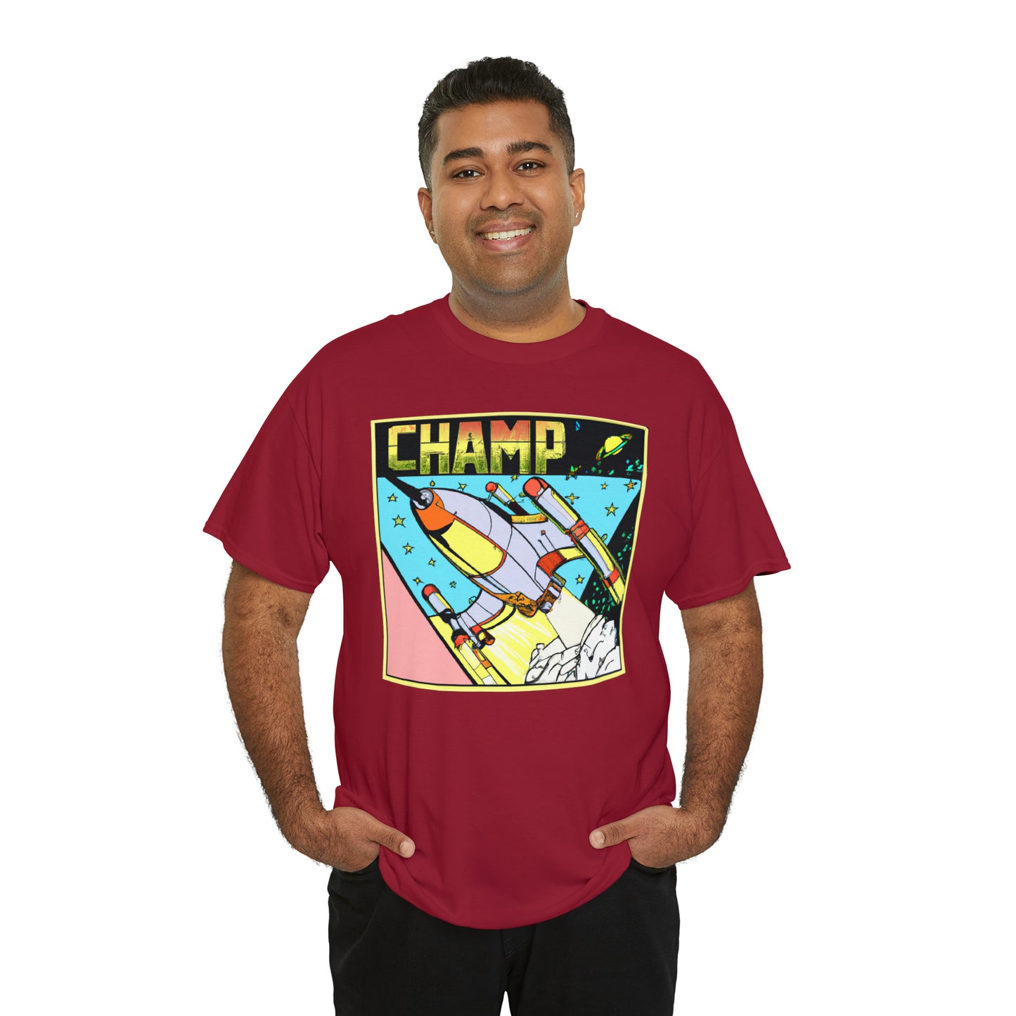 CHAMP Logo Spaceship 1 - 1980's Comic Book Style - AI Art - Gildan Heavy Cotton Tee