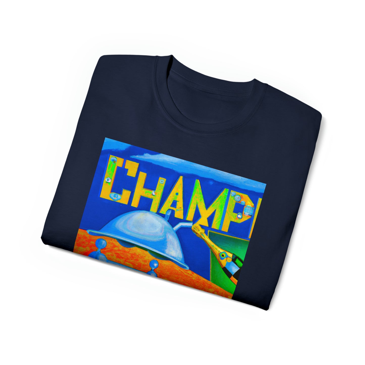 CHAMP Champagne Bottle - Cubist Style - AI Art - Gildan Ultra Cotton Tee