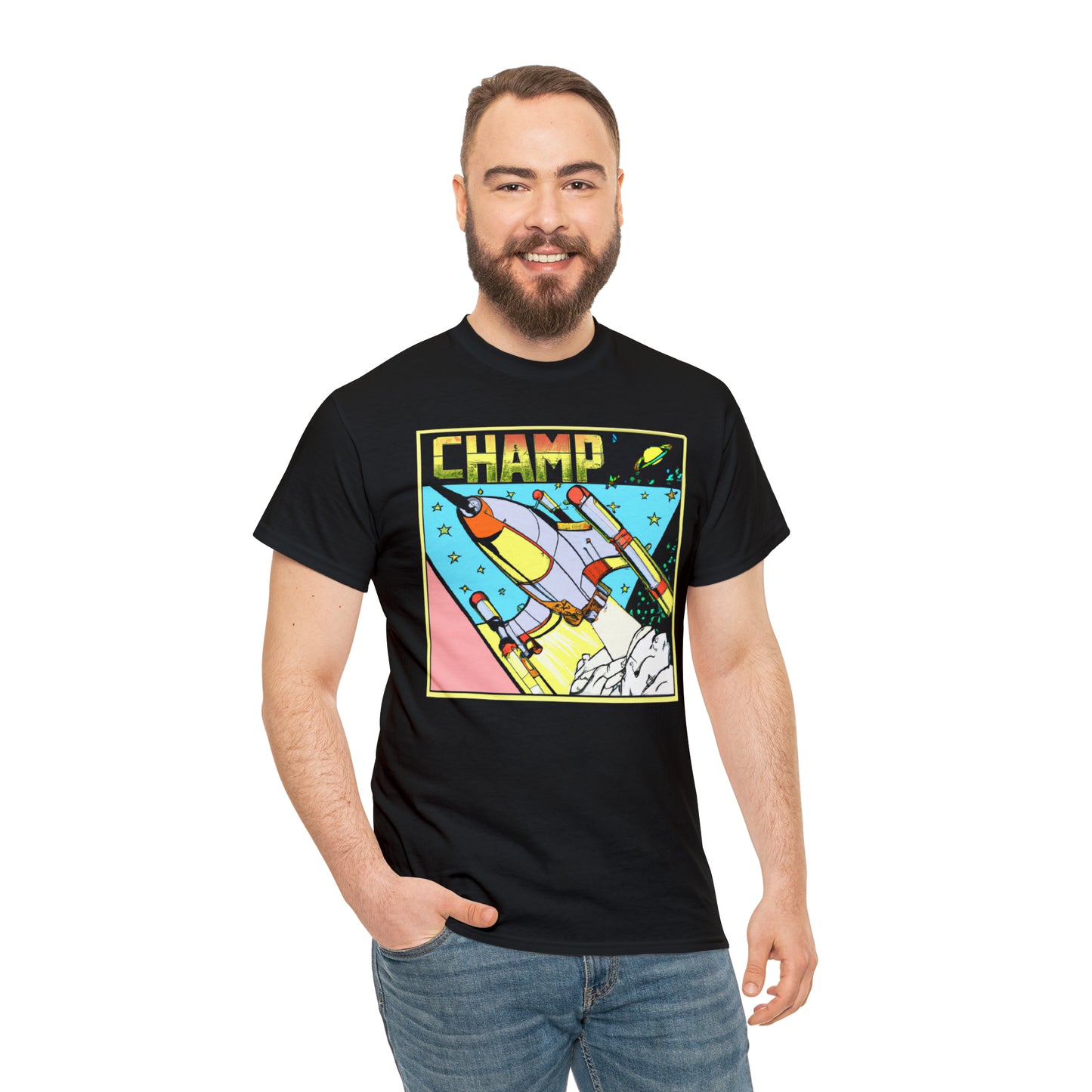 CHAMP Logo Spaceship 1 - 1980's Comic Book Style - AI Art - Gildan Heavy Cotton Tee