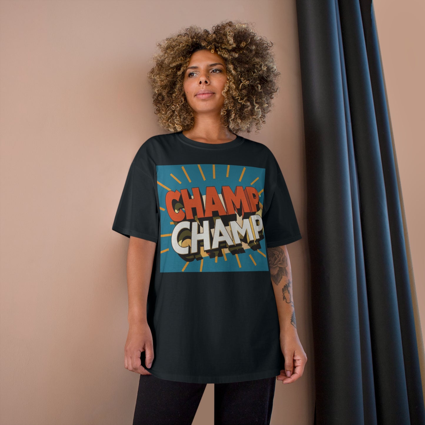 CHAMP-CHAMP Double Champ Logo 1930's Style Cartoon Art - AI Art - Champion T-Shirt