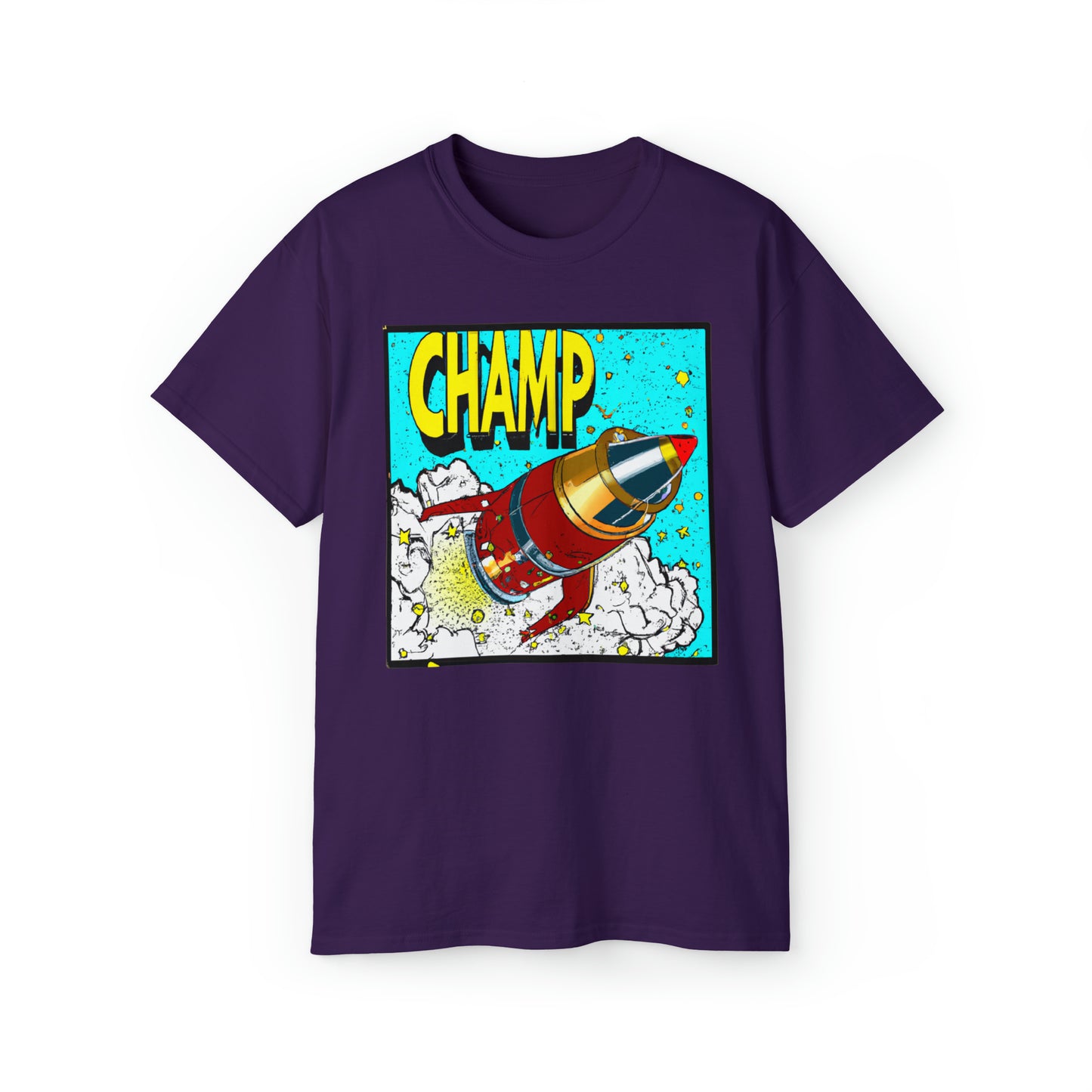 CHAMP Logo Spaceship 5 - 1700's Style Comic Art - AI Art - Gildan Ultra Cotton Tee