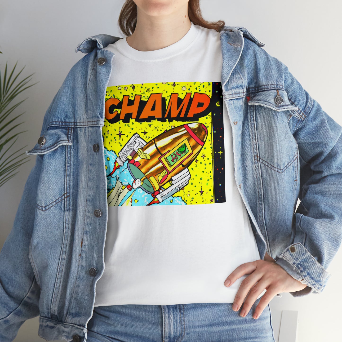 CHAMP Spaceship 8 - 1980's Style Comic Book Art - AI Art - Gildan Heavy Cotton Tee