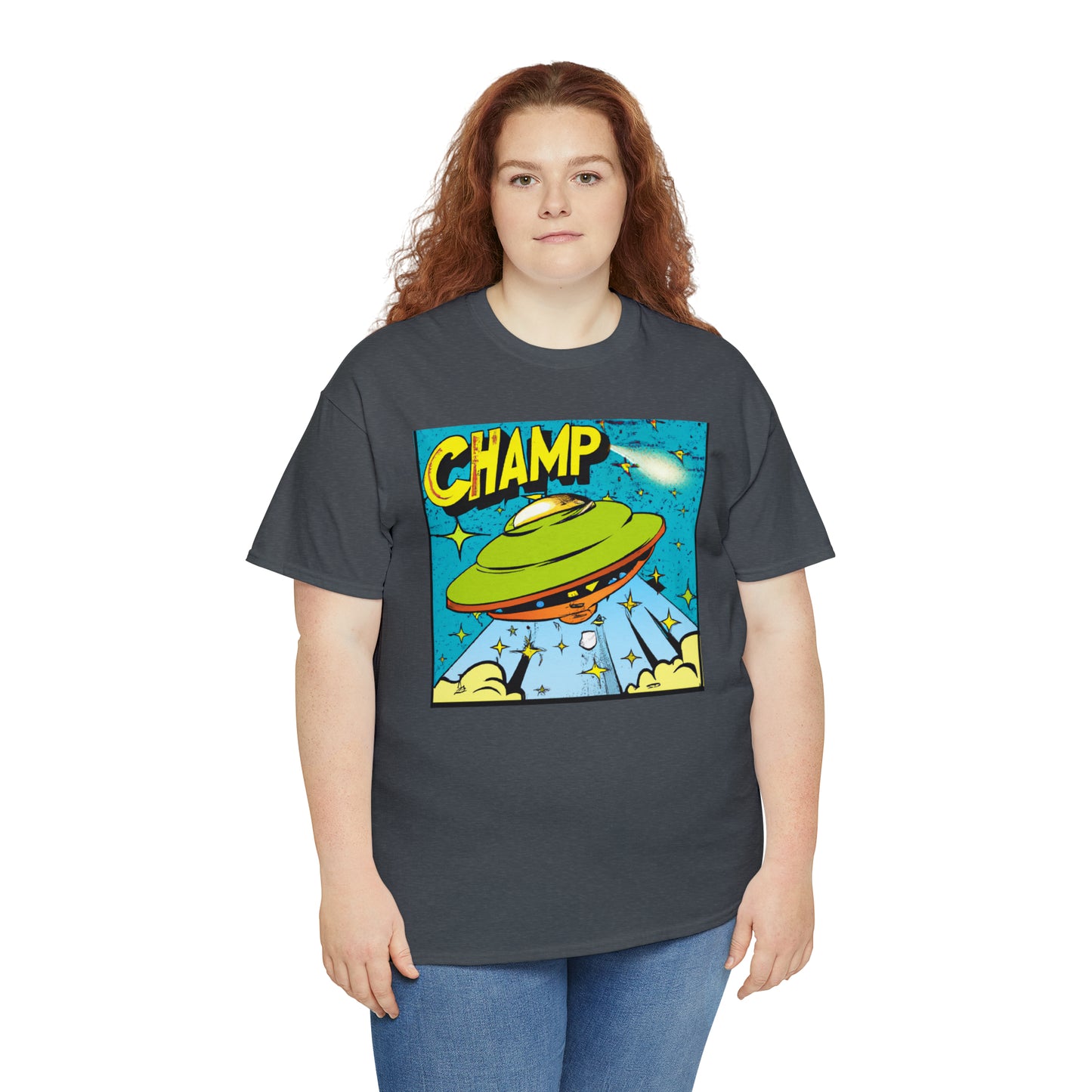 CHAMP UFO 25 - 1970's Style Comic Book Art - AI Art - Gildan Heavy Cotton Tee