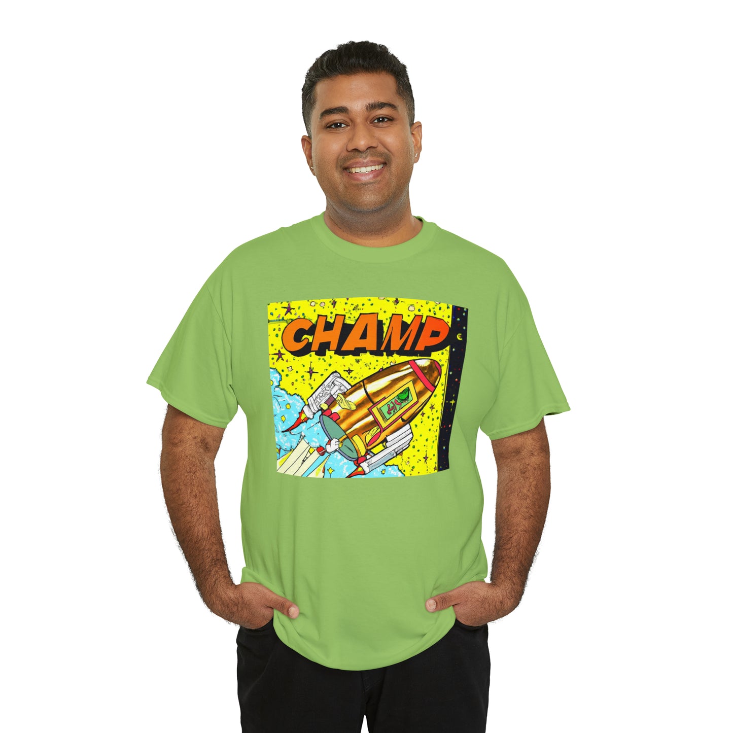 CHAMP Spaceship 8 - 1980's Style Comic Book Art - AI Art - Gildan Heavy Cotton Tee