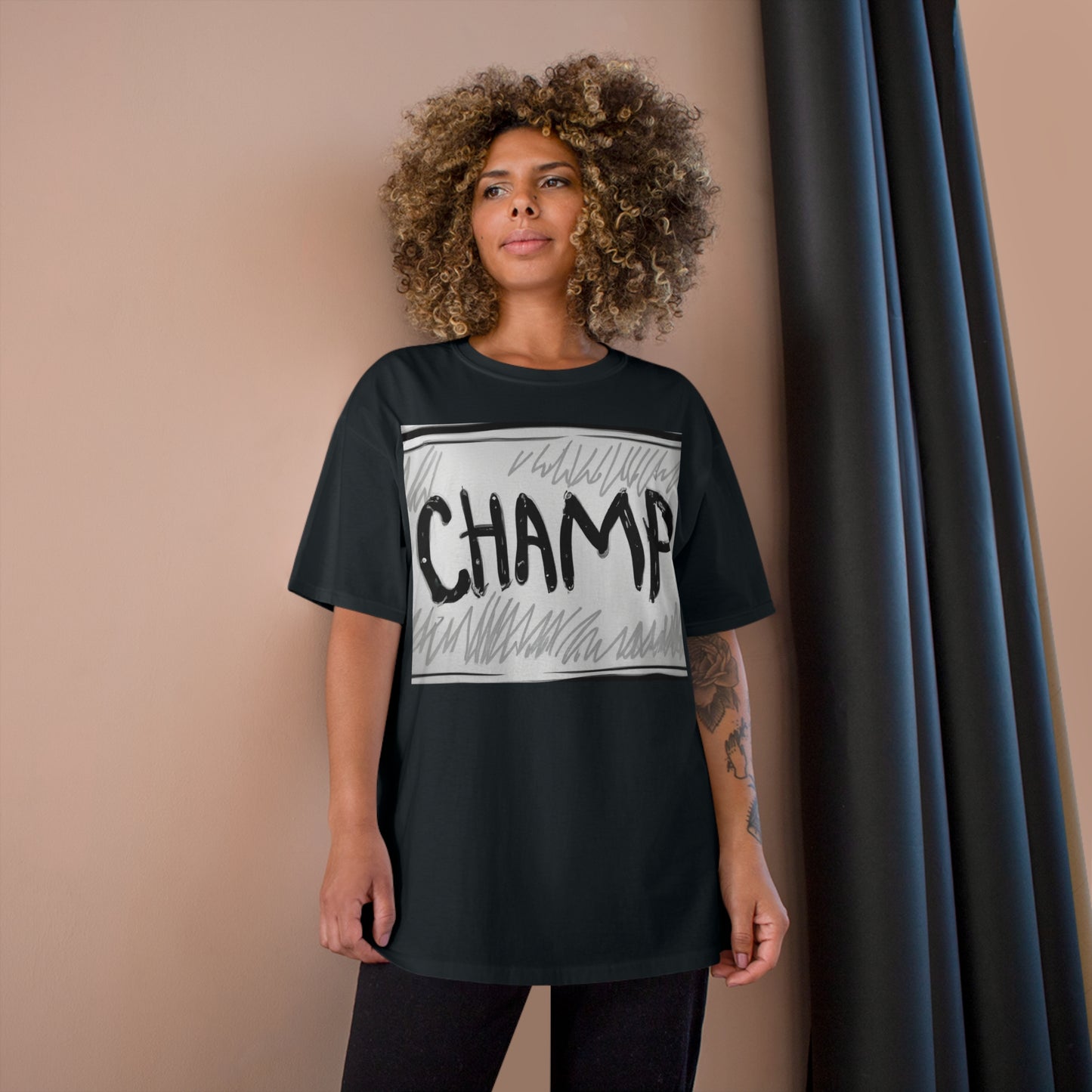 CHAMP Logo B&W Storyboard Style - AI Art - Champion T-Shirt