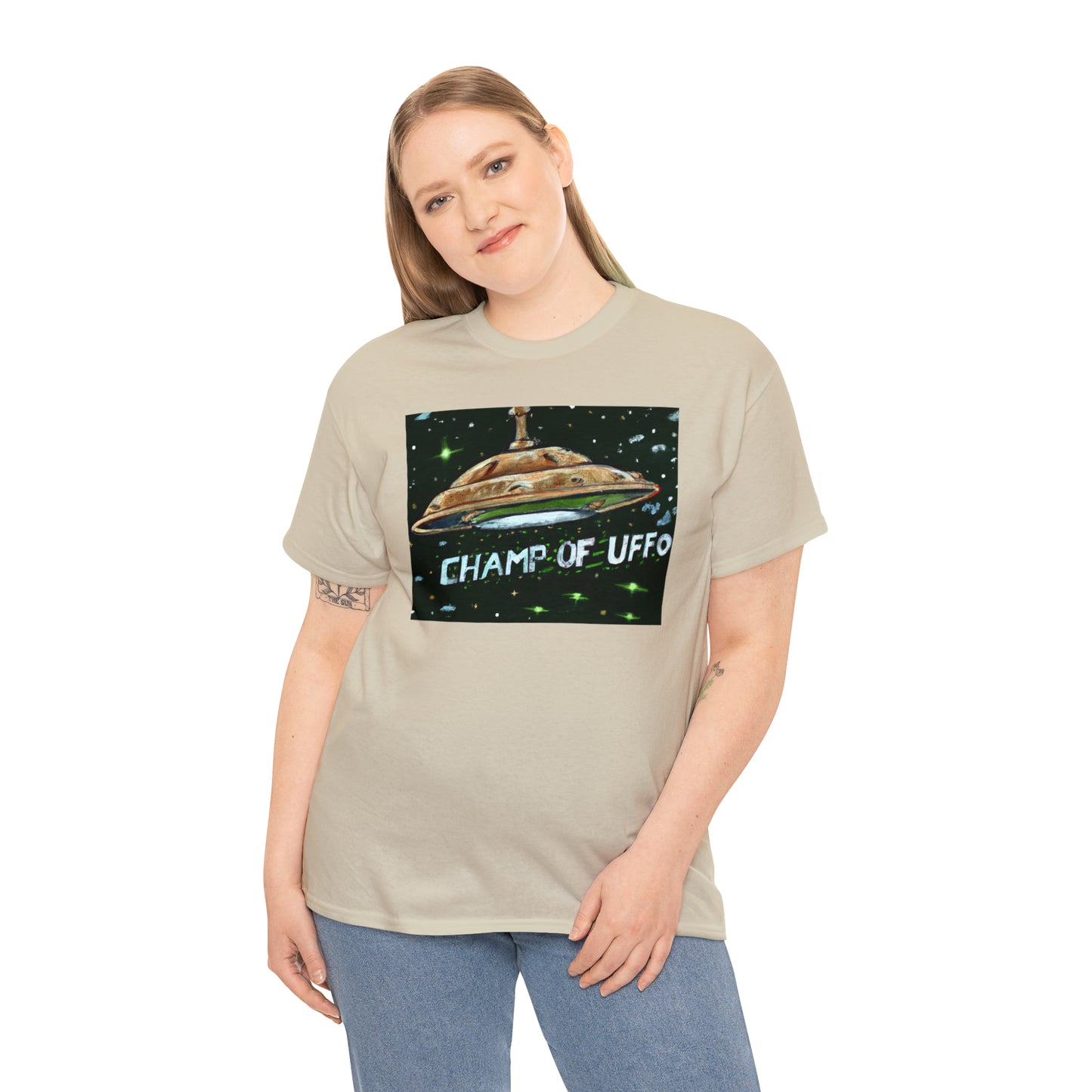 CHAMP OF UFFO (UFO 7) - Medeival Style Art - AI Art - Gildan Heavy Cotton Tee