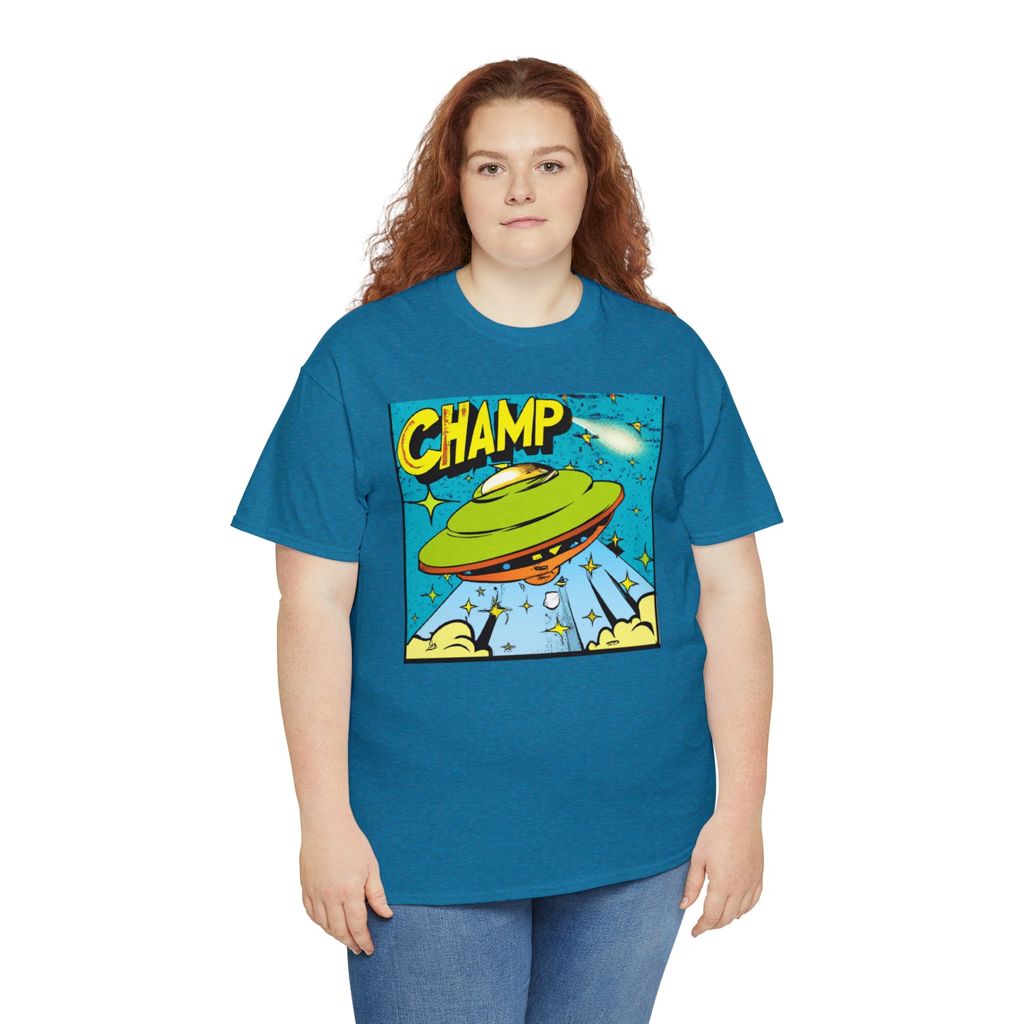 CHAMP UFO 25 - 1970's Style Comic Book Art - AI Art - Gildan Heavy Cotton Tee