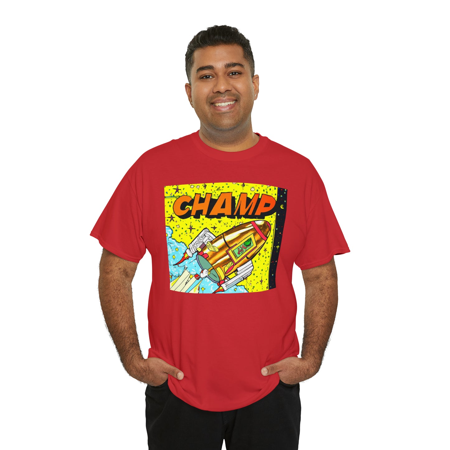 CHAMP Spaceship 8 - 1980's Style Comic Book Art - AI Art - Gildan Heavy Cotton Tee