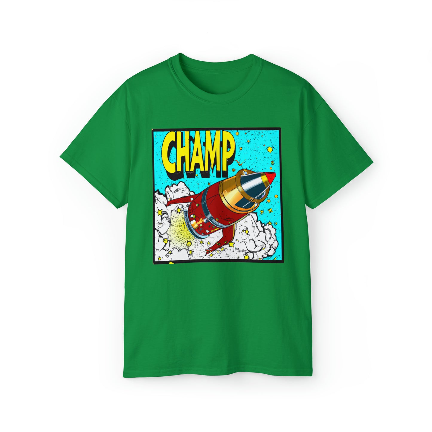 CHAMP Logo Spaceship 5 - 1700's Style Comic Art - AI Art - Gildan Ultra Cotton Tee