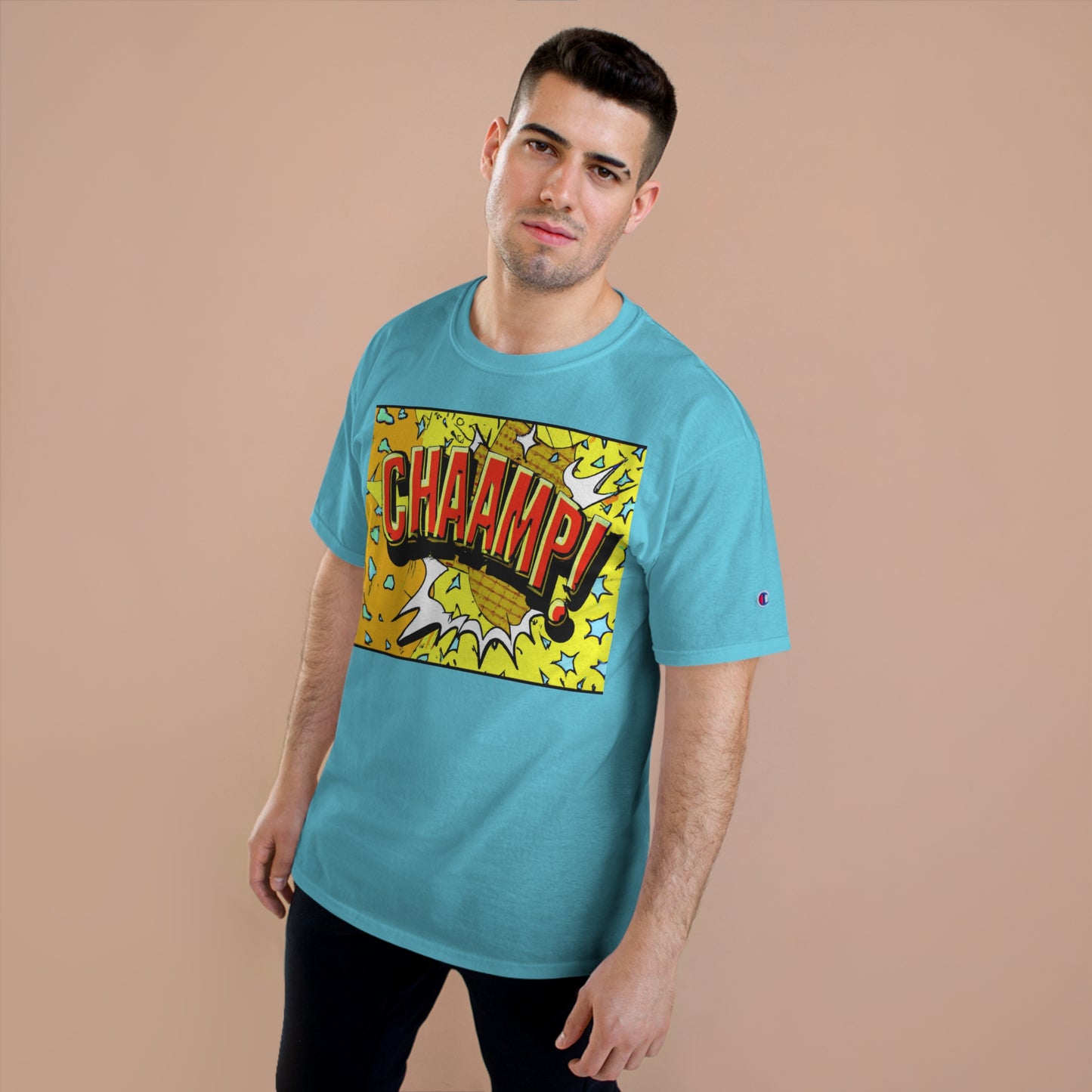 CHAAMP! Logo 1990's Comic Book Style Art - AI Art - Champion T-Shirt