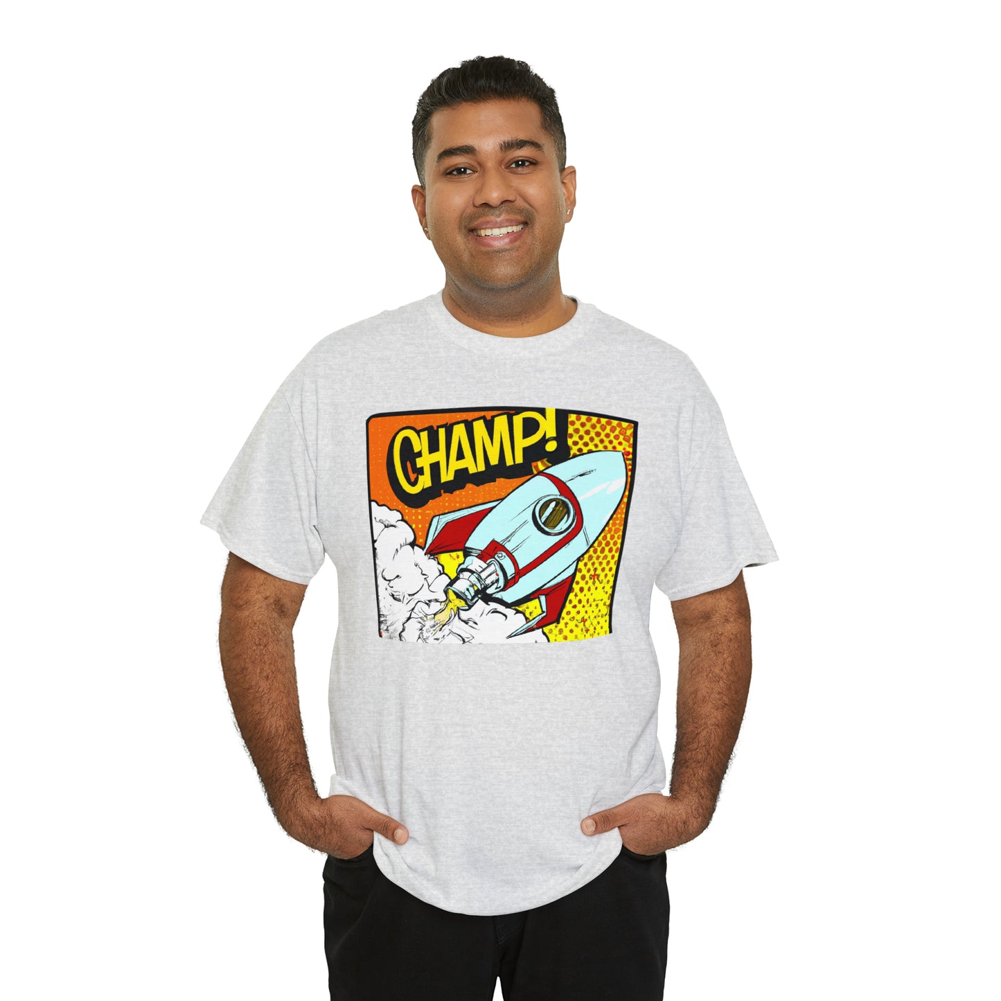 CHAMP! Spaceship 3 - 1950's Comic Book Style - AI Art - Gildan Heavy Cotton Tee