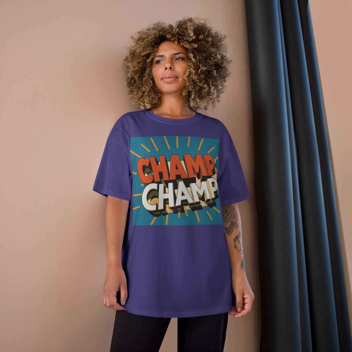 CHAMP-CHAMP Double Champ Logo 1930's Style Cartoon Art - AI Art - Champion T-Shirt