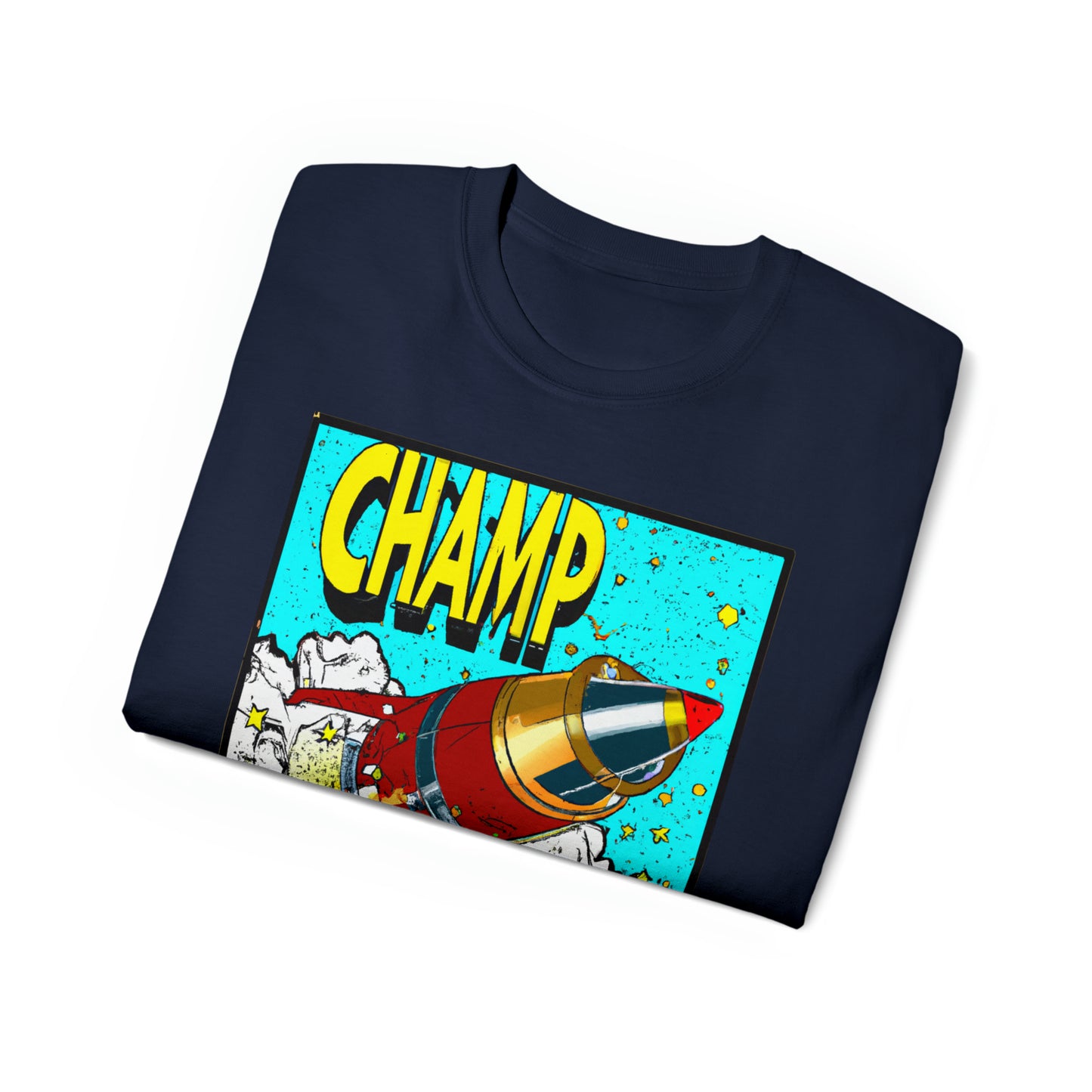 CHAMP Logo Spaceship 5 - 1700's Style Comic Art - AI Art - Gildan Ultra Cotton Tee