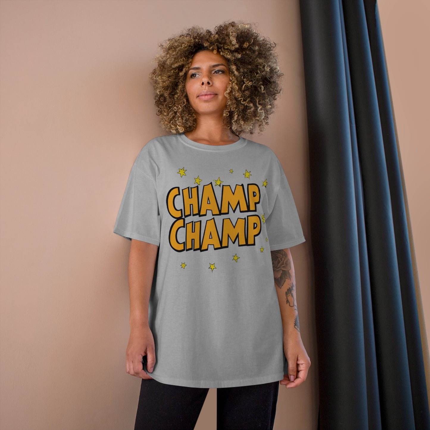 CHAMP-CHAMP Double Champ Logo 1920's Style Cartoon Art - AI Art - Champion T-Shirt